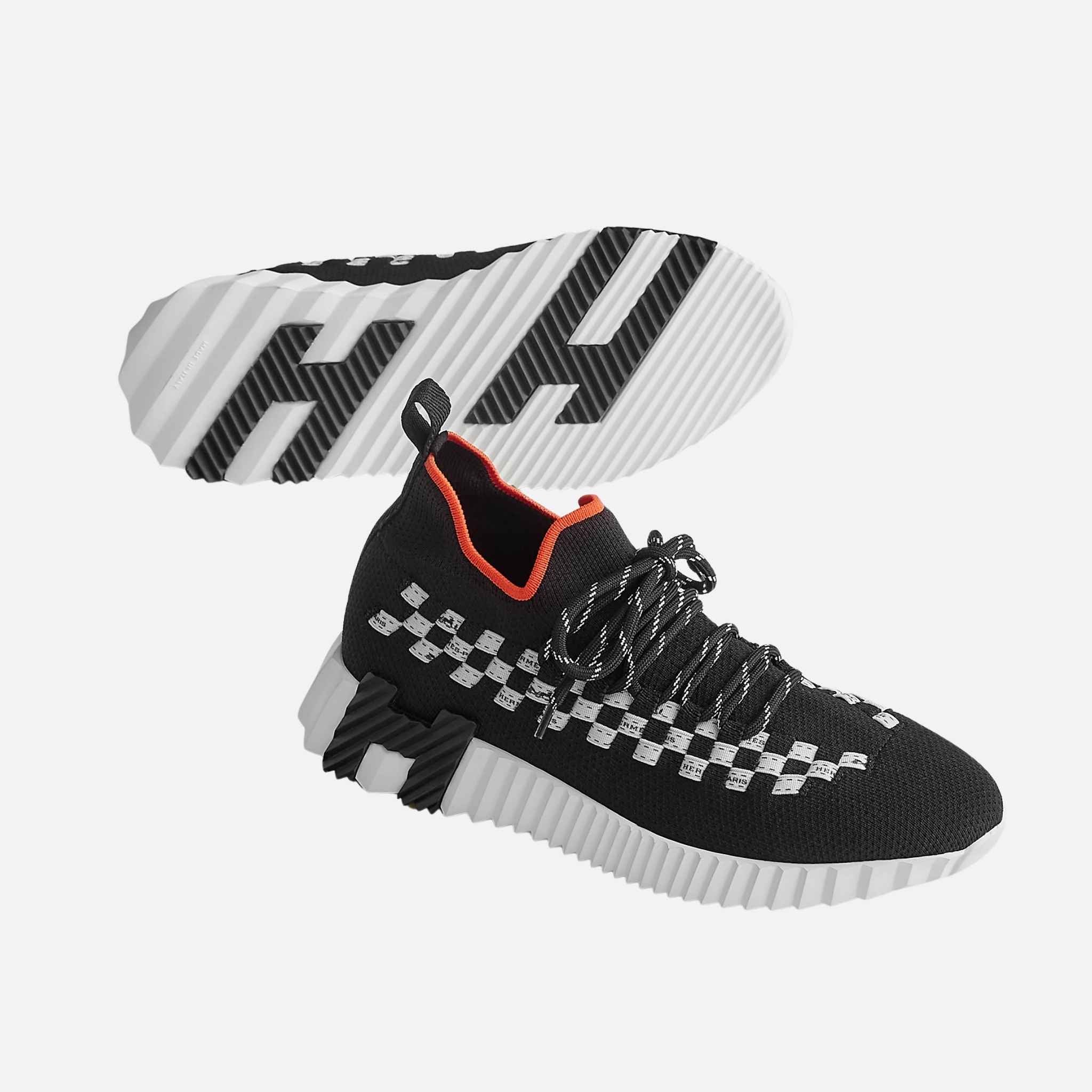 Hermes Flex Slip-On Sneaker Knit Braided Bolduc Detail Women, Noir Blanc, Front