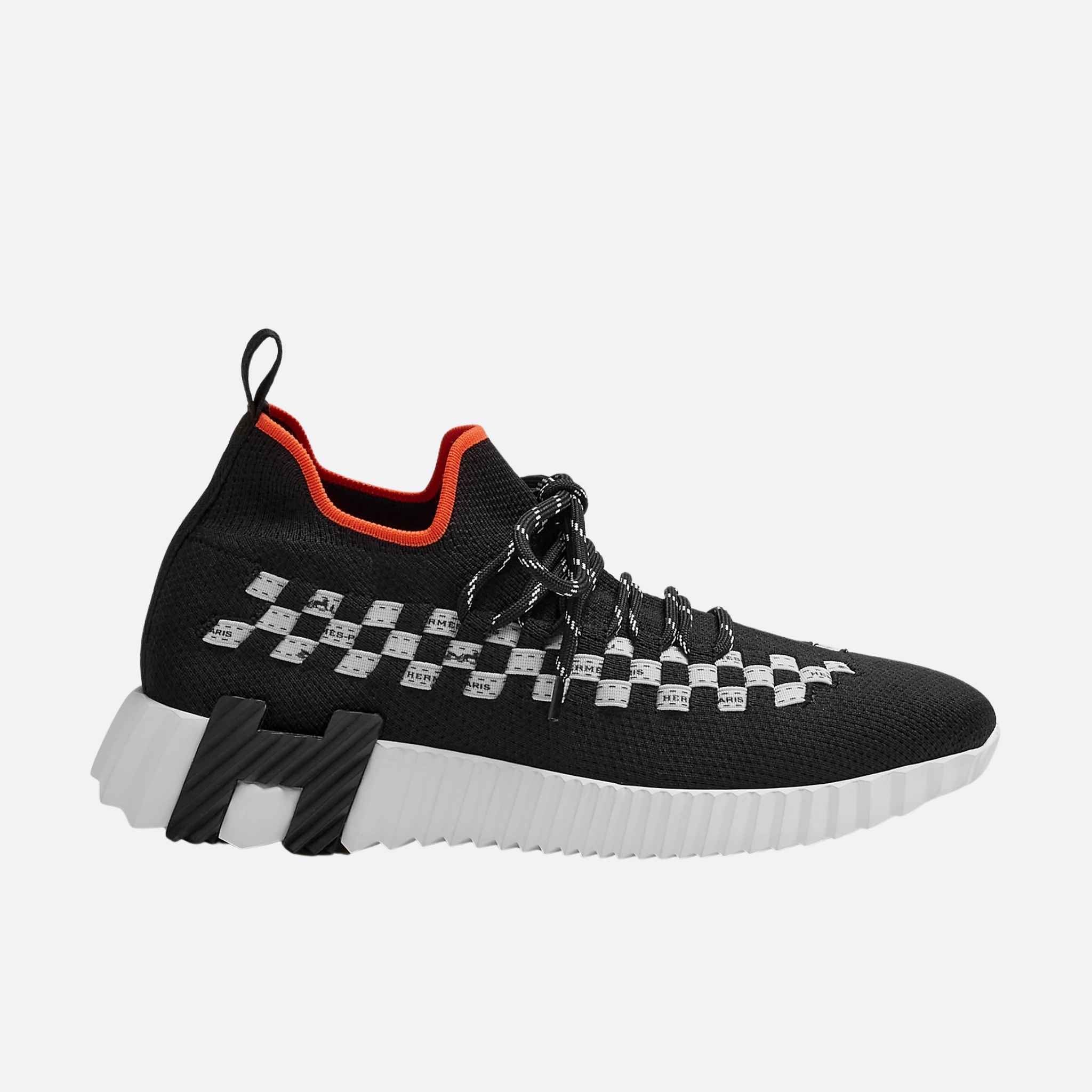 Hermes Flex Slip-On Sneaker Knit Braided Bolduc Detail Women, Noir Blanc, Side