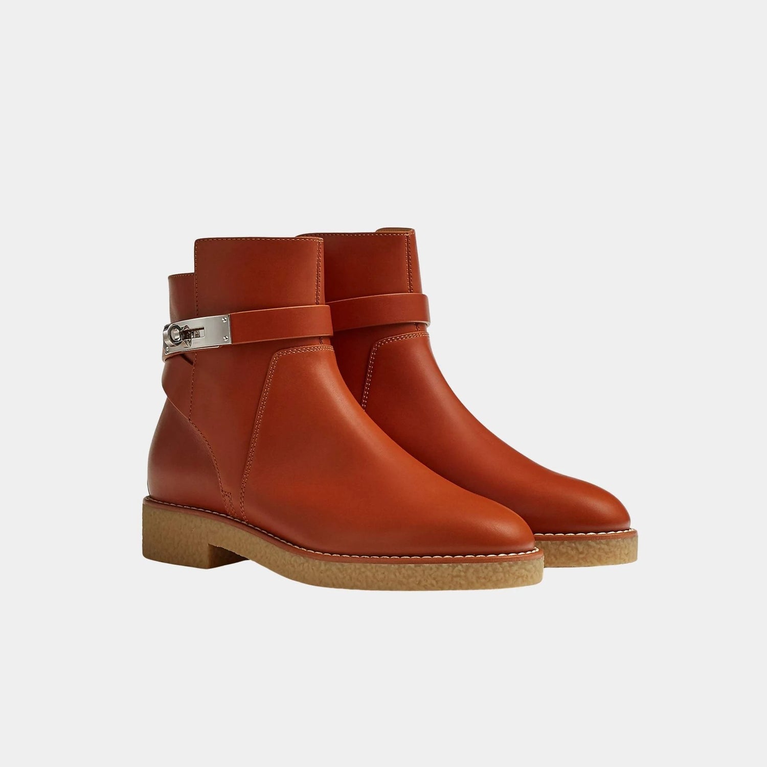 Hermes Follow Ankle Boot Heritage Calfskin, Naturel, Front