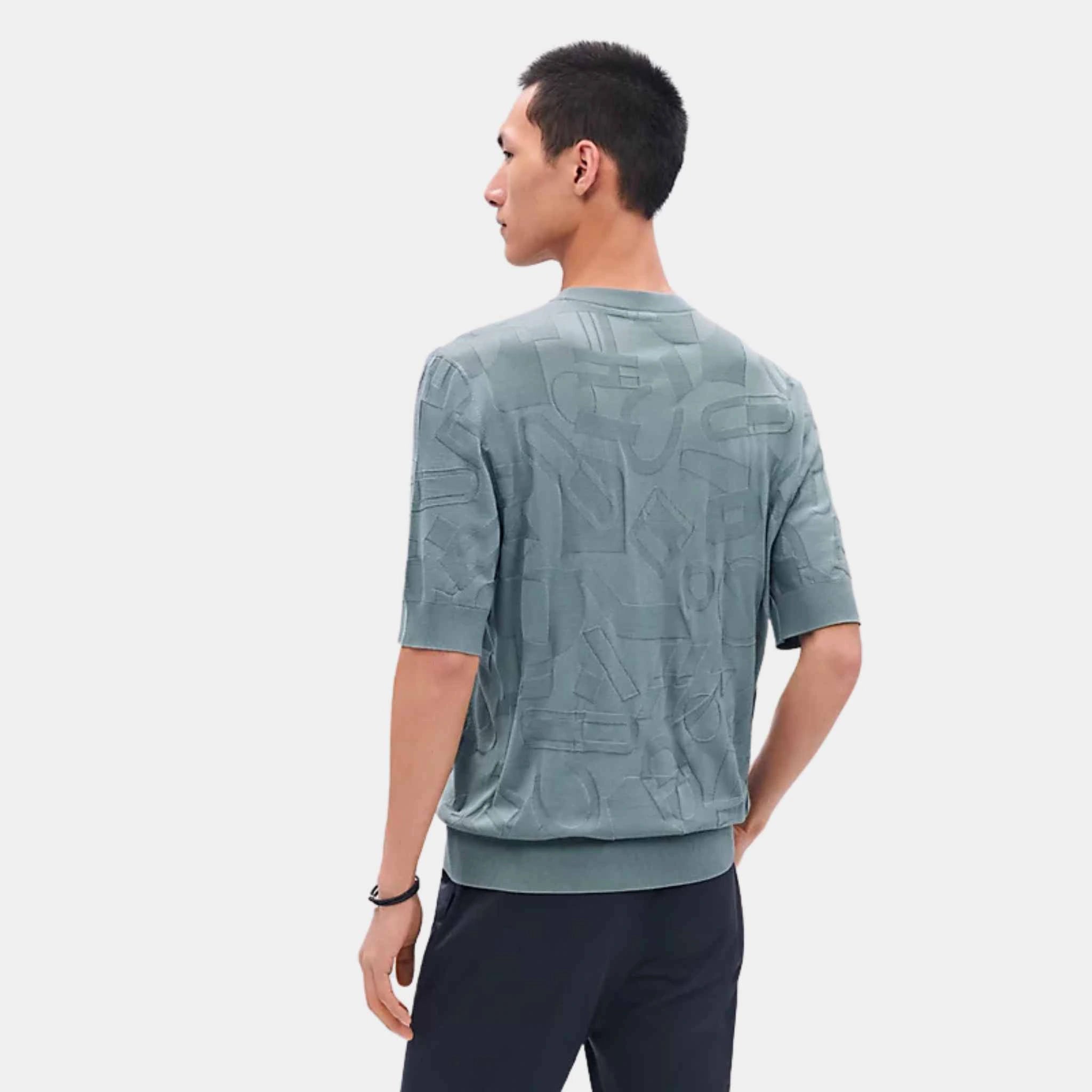 Hermes Fragments Equestres Crewneck Sweater Eucalyptus, Back, Model