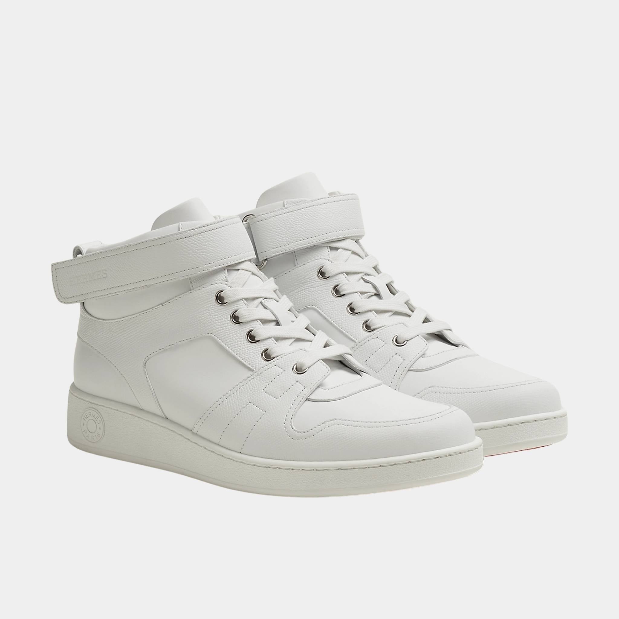 Hermes Freestyle Sneaker in Calfskin and Epsom Calfskin, Blanc, Front