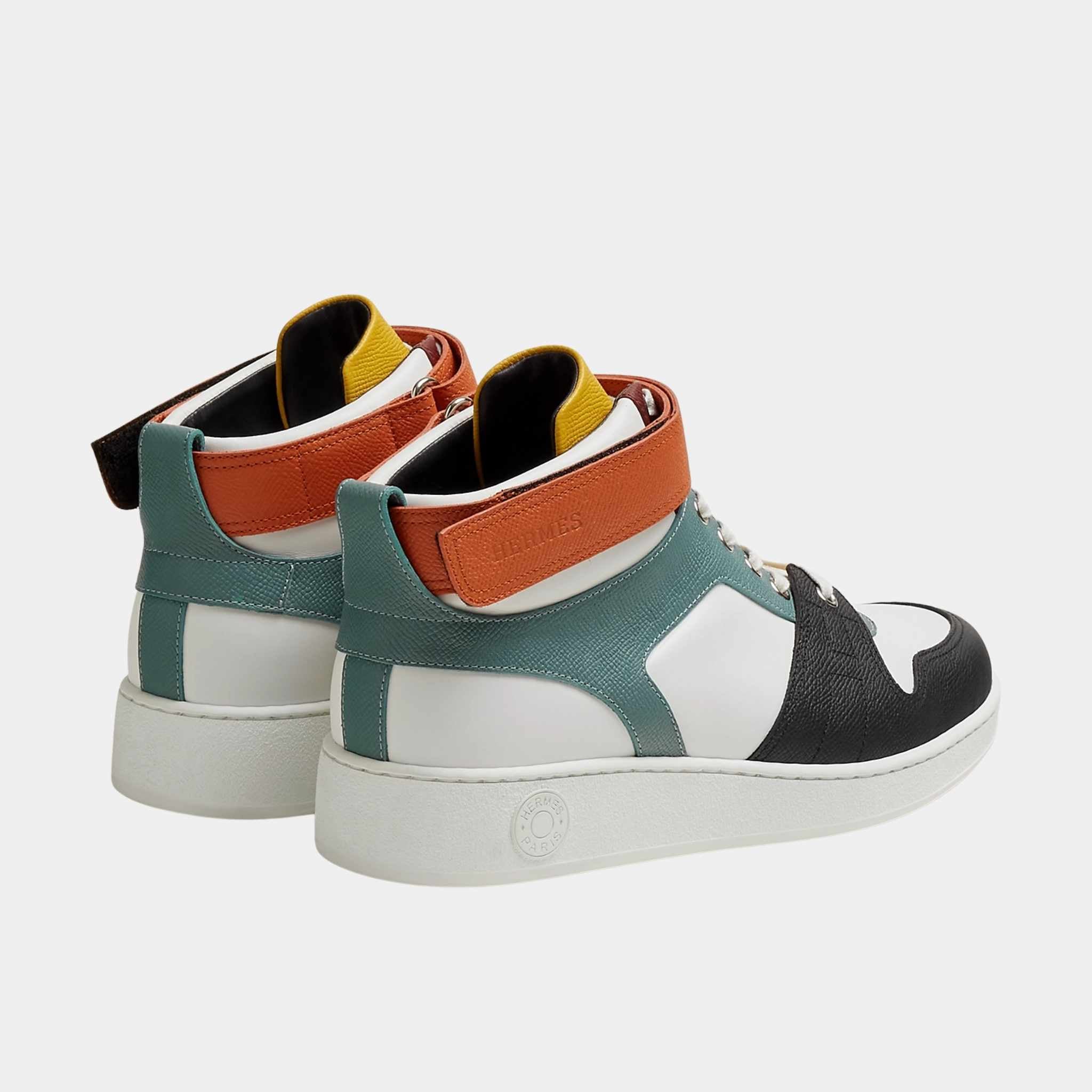 Hermes Freestyle Sneaker in Calfskin and Epsom Calfskin, Multicolour Blanc, Back