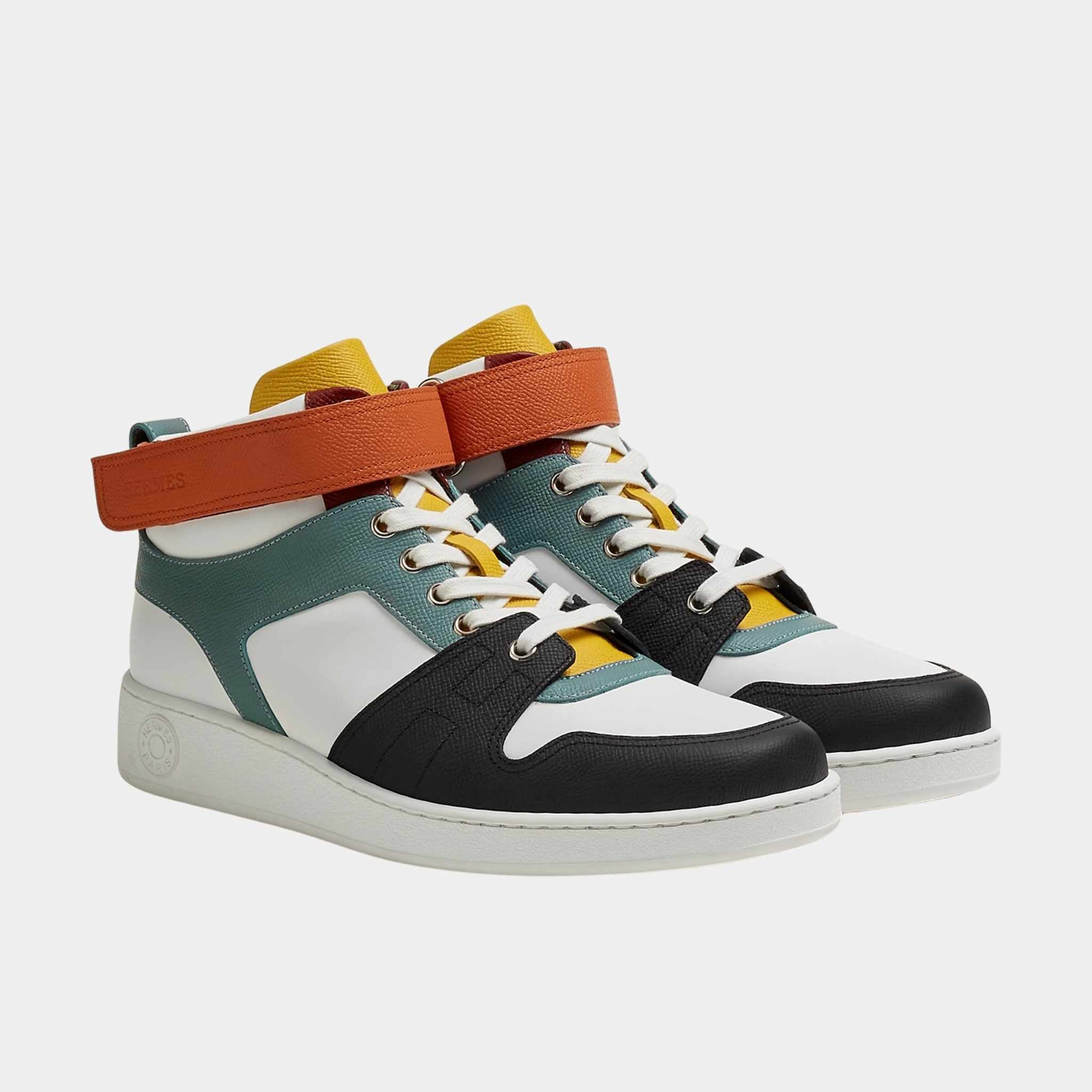 Hermes Freestyle Sneaker in Calfskin and Epsom Calfskin, Multicolour Blanc, Front