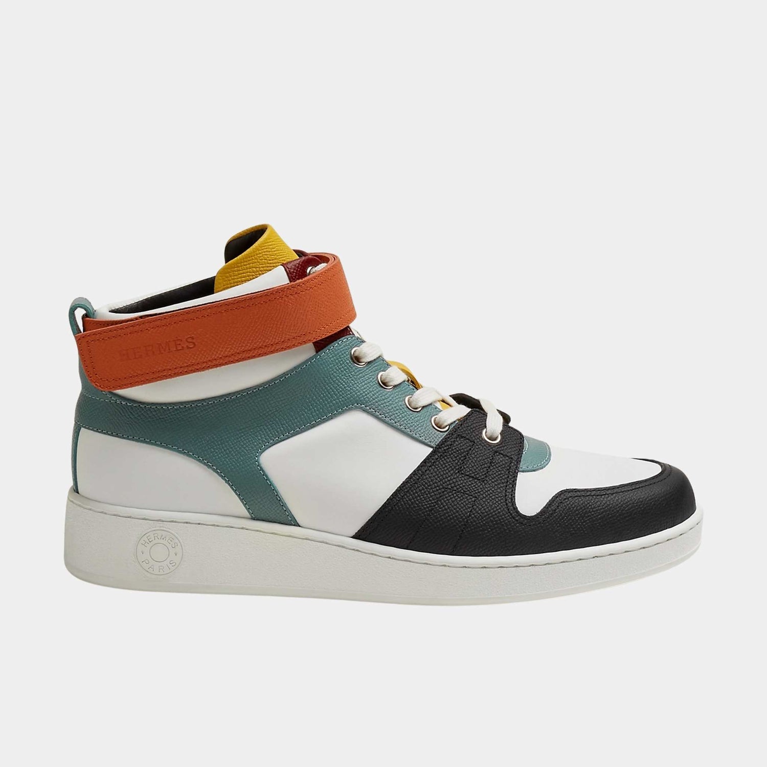 Hermes Freestyle Sneaker in Calfskin and Epsom Calfskin, Multicolour Blanc, Side