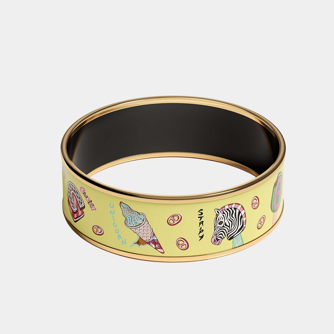 Hermes Funny Ice Cream Wide Bangle Gold Plated