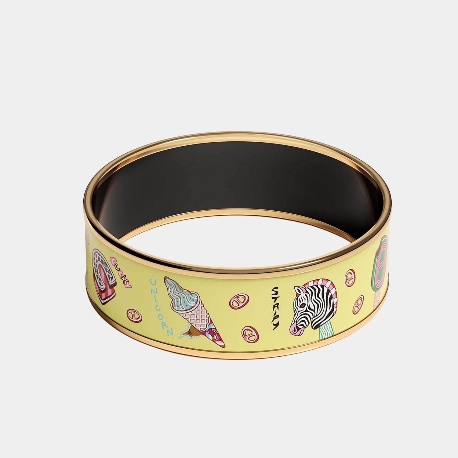 Hermes Funny Ice Cream Wide Bangle Gold Plated