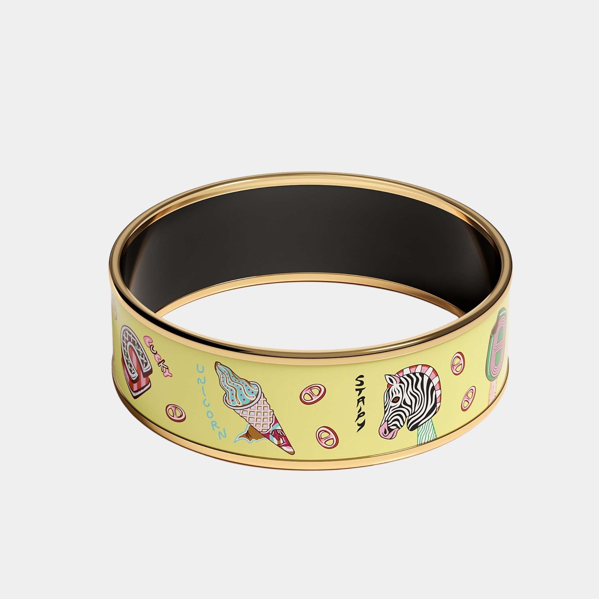 Hermes Funny Ice Cream Wide Bangle Gold Plated