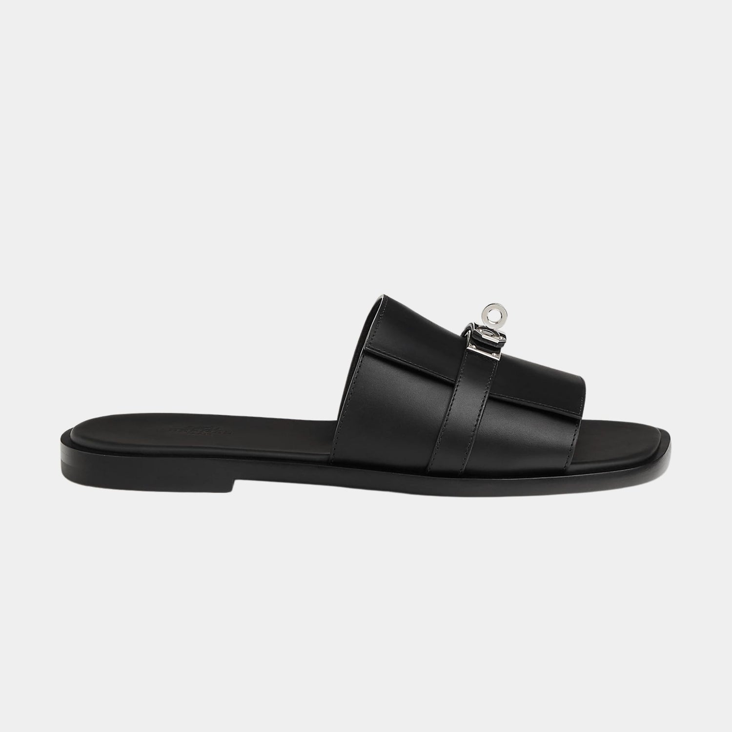 Hermes Gabriel Sandal Calfskin Palladium Plated Buckle, Noir, Side