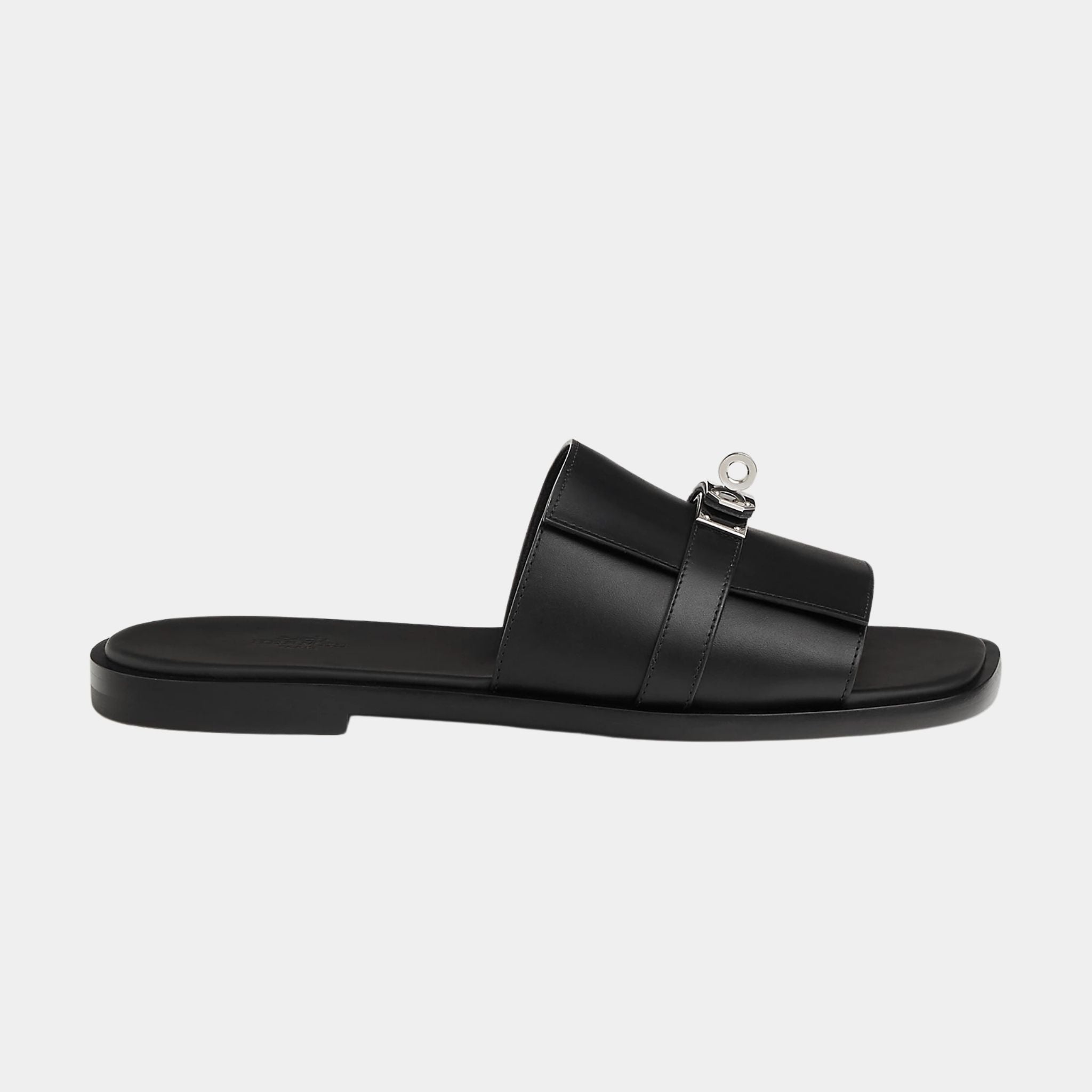 Hermes Gabriel Sandal Calfskin Palladium Plated Buckle, Noir, Side
