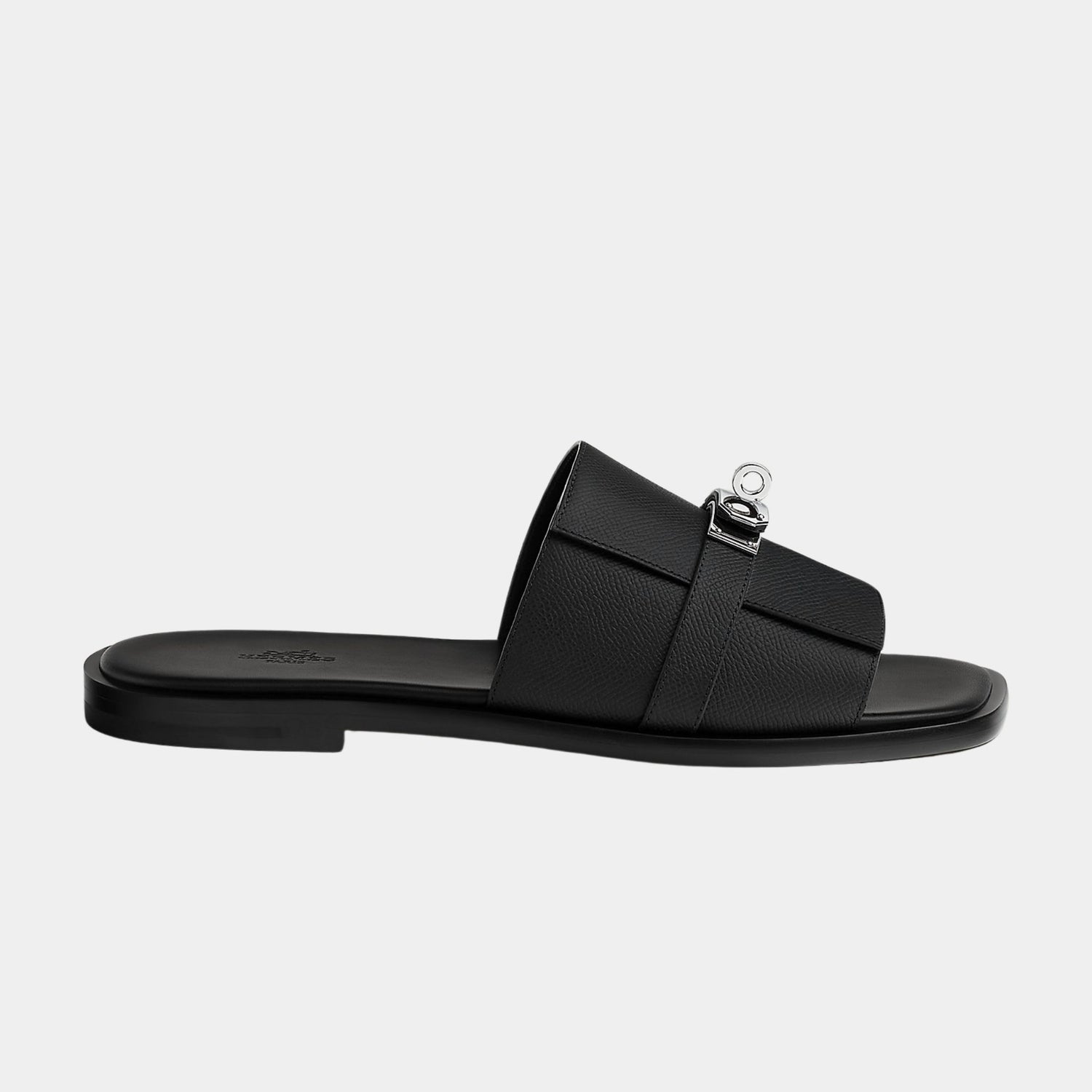 Hermes Gabriel Sandal Epsom Calfskin Palladium Plated Buckle, Noir, Side