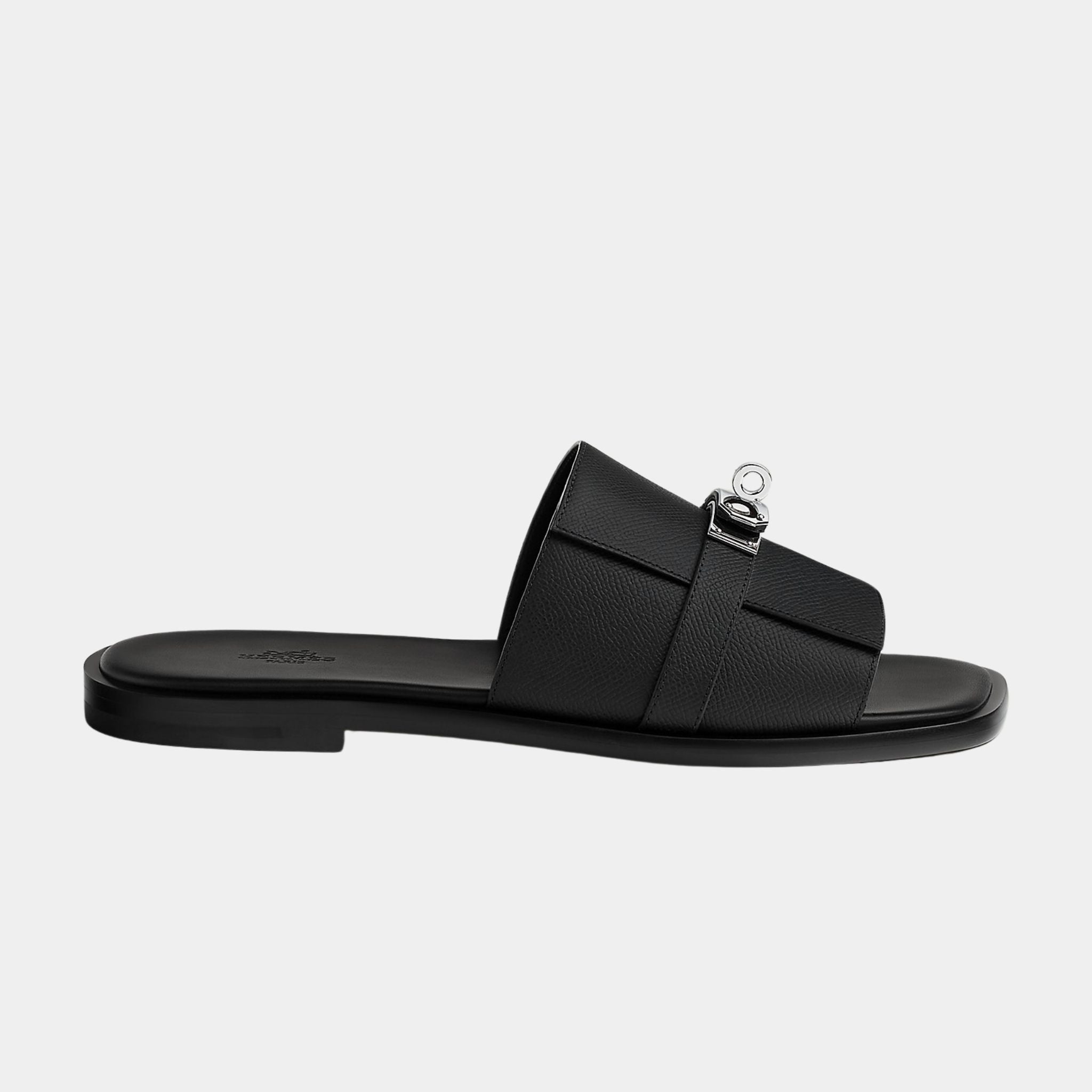 Hermes Gabriel Sandal Epsom Calfskin Palladium Plated Buckle, Noir, Side