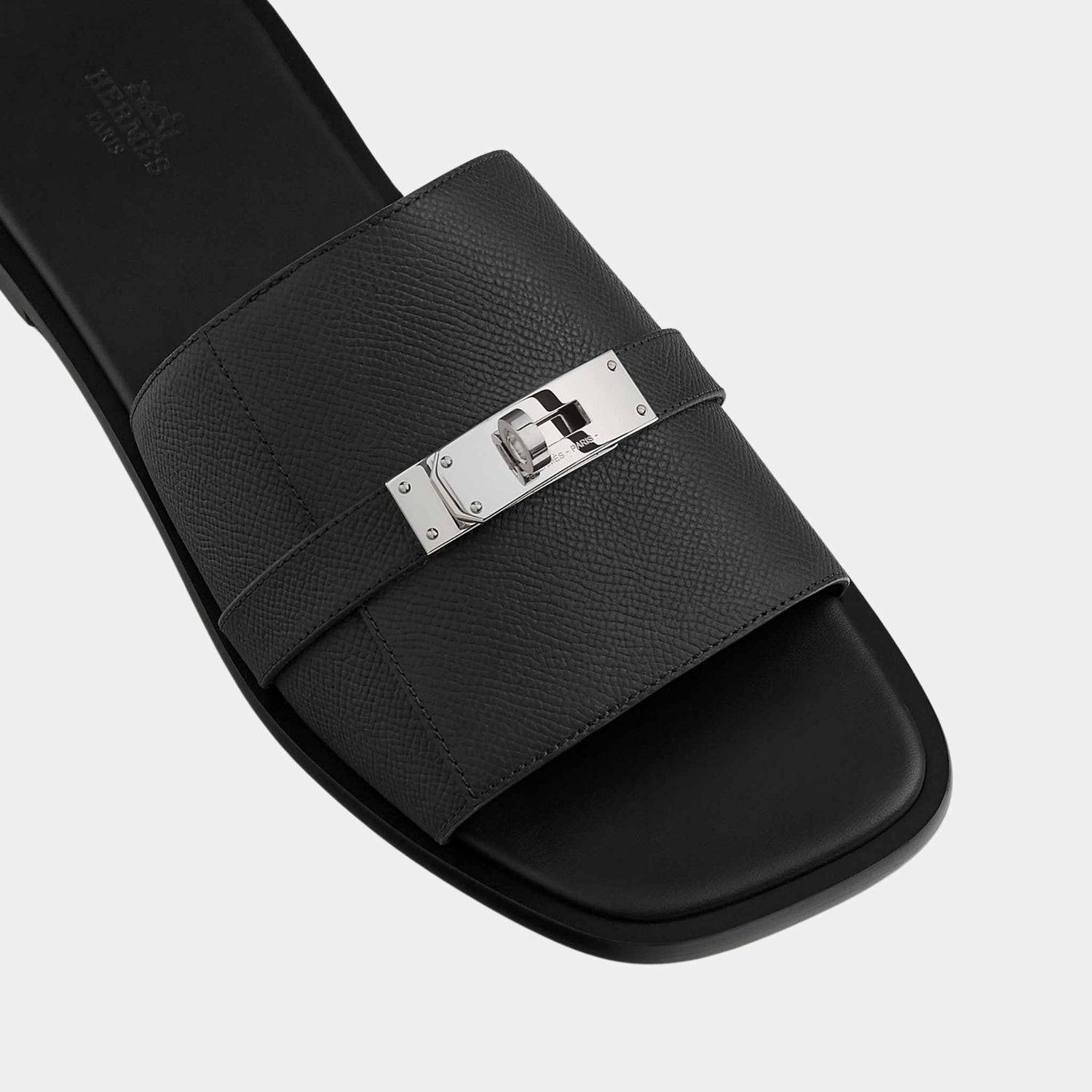 Hermes Gabriel Sandal Epsom Calfskin Palladium Plated Buckle, Noir, Top