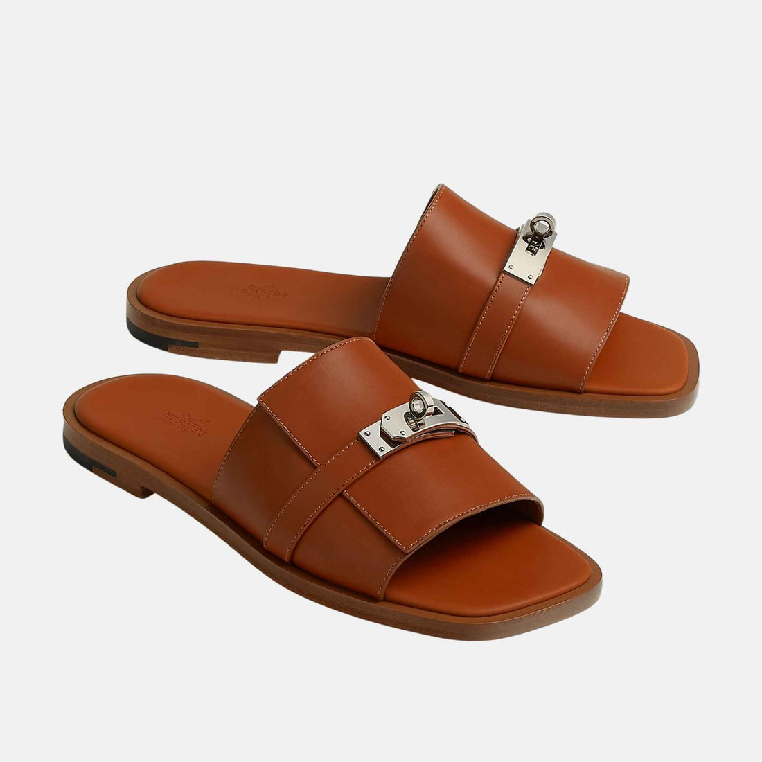 Hermes Gabriel Sandal Heritage Calfskin Palladium Plated Buckle, Naturel H, Front