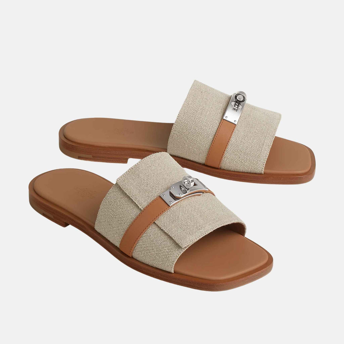 Hermes Gabriel Sandal Linen Canvas and Calfskin, Beige, Naturel Clair, Front