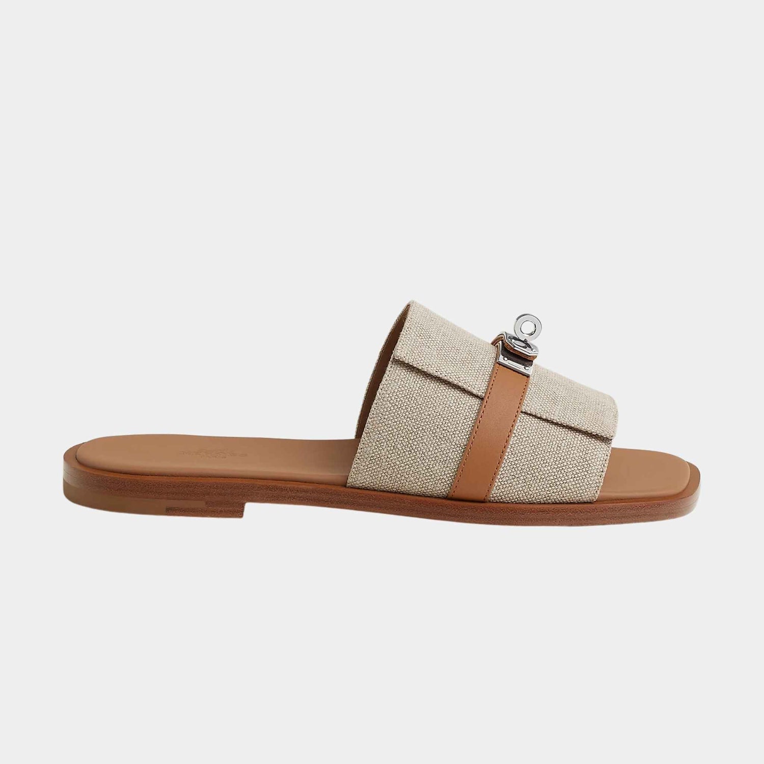 Hermes Gabriel Sandal Linen Canvas and Calfskin, Beige, Naturel Clair, Side