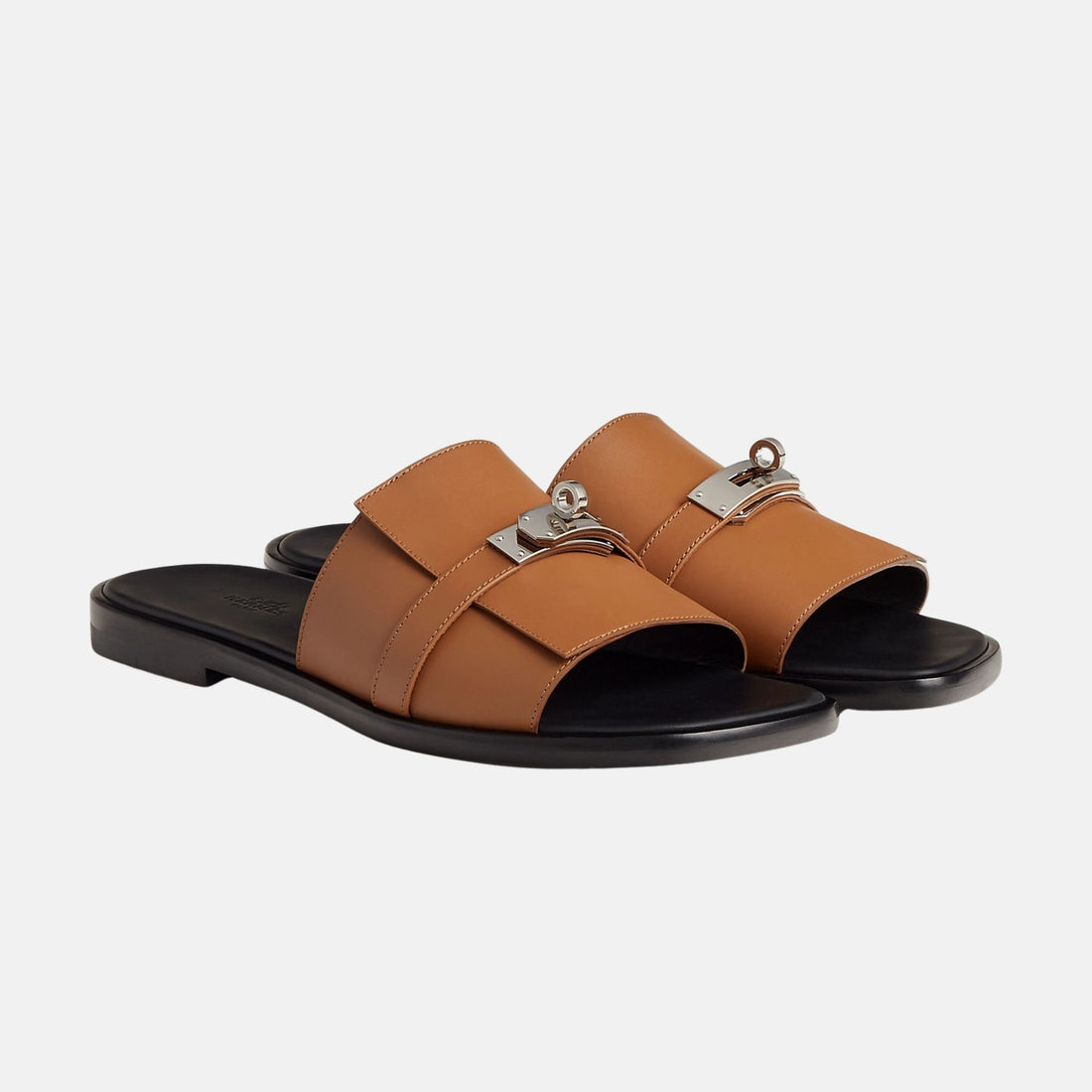 Hermes Gabriel Sandals Calfskin with Palladium Plated Kelly Buckle, Naturel, Front