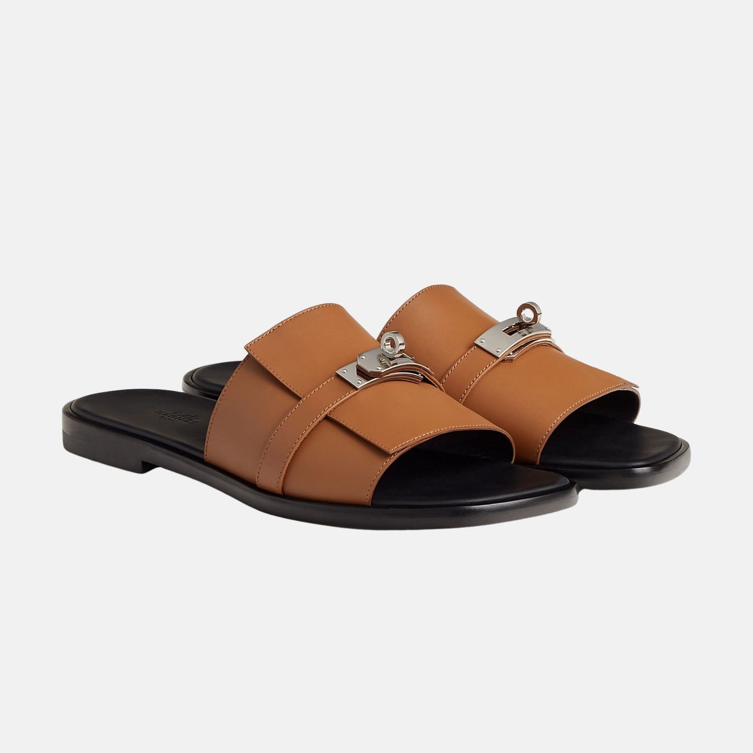 Hermes Gabriel Sandals Calfskin with Palladium Plated Kelly Buckle, Naturel, Front