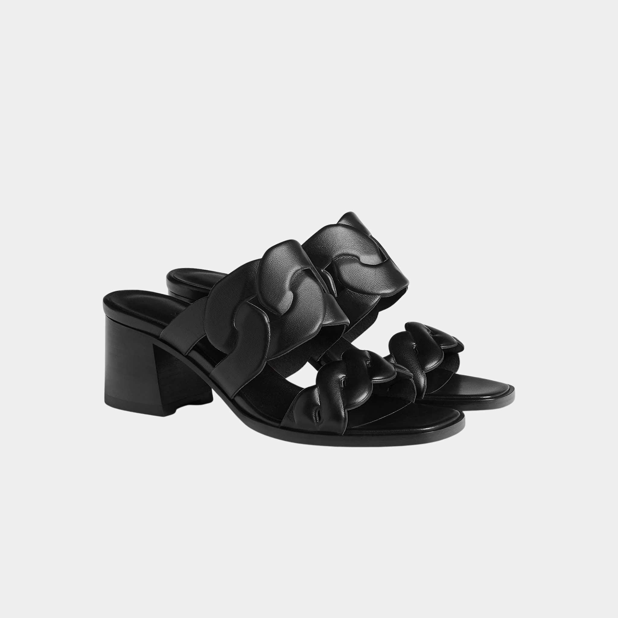 Hermes Gaby 60 Sandal Nappa Leather, Noir, Front