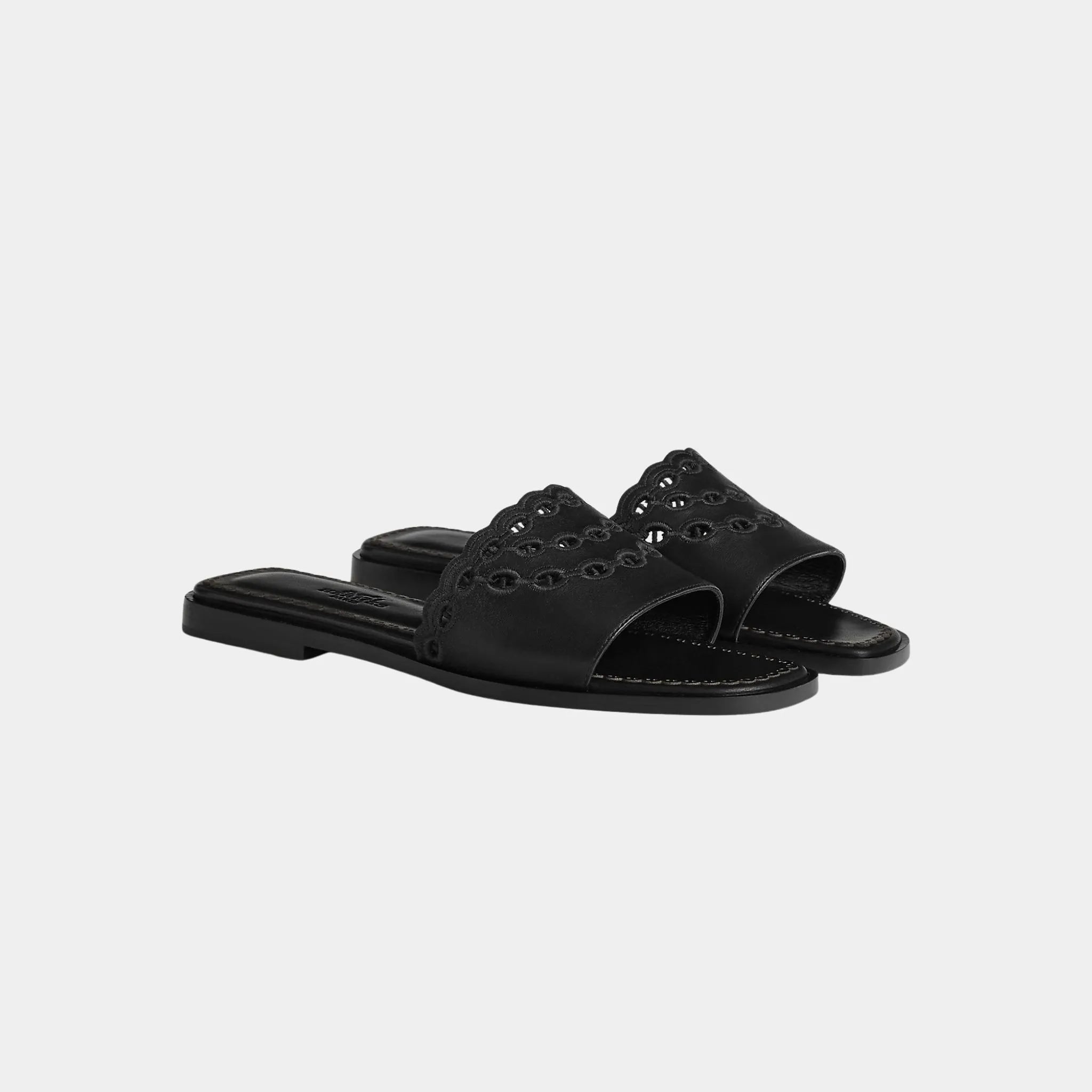 Hermes Gaelle Sandal Nappa Leather, Noir, Front
