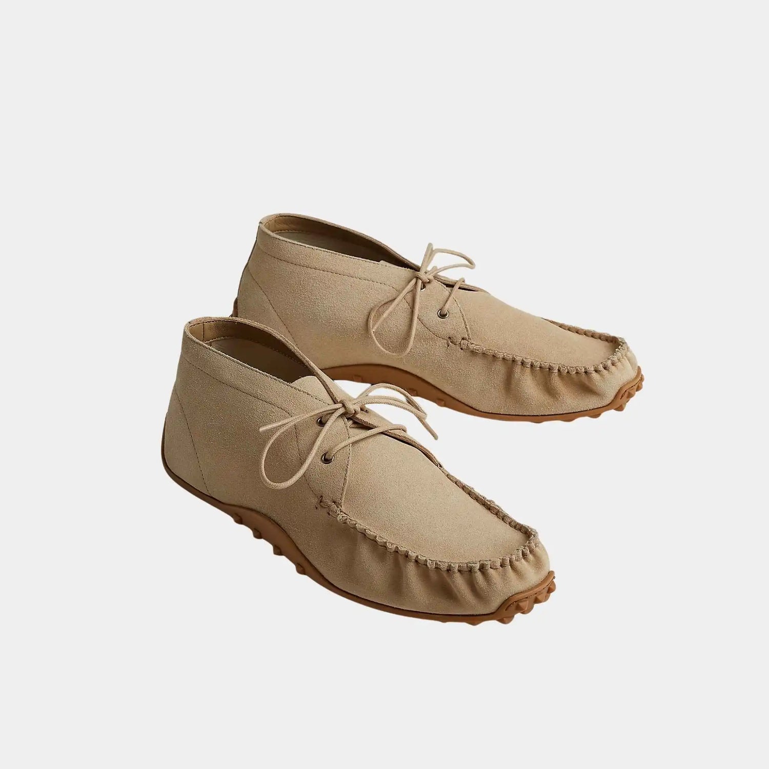 Hermes Gaetan Derby Shoe Supple Suede Calfskin, Light Beige, Front