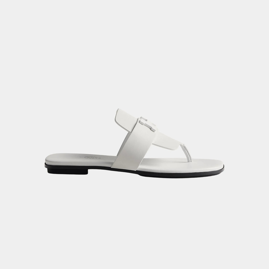 Hermes Galerie Sandal Calfskin With Tone-On-Tone Metal Buckle, Blanc, Side