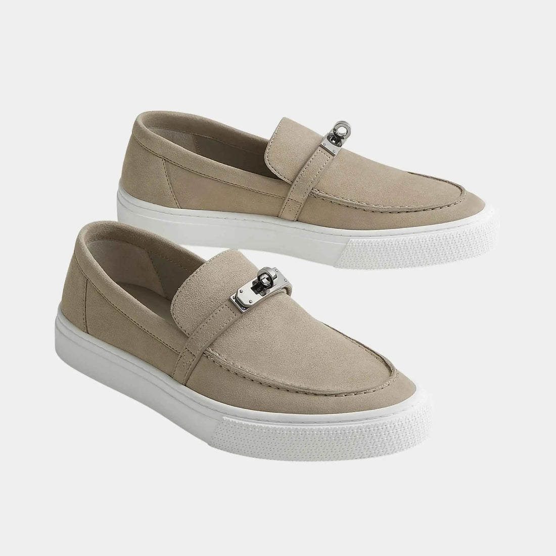 Hermes Game Slip On Sneaker in Suede Goatskin, Beige Galet, Front