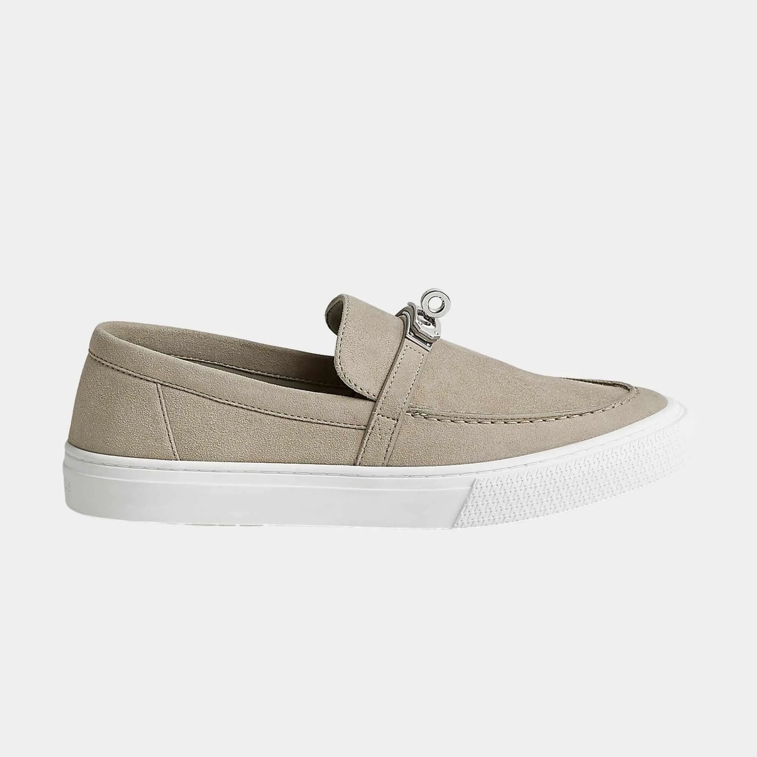 Hermes Game Slip On Sneaker in Suede Goatskin, Beige Galet, Side