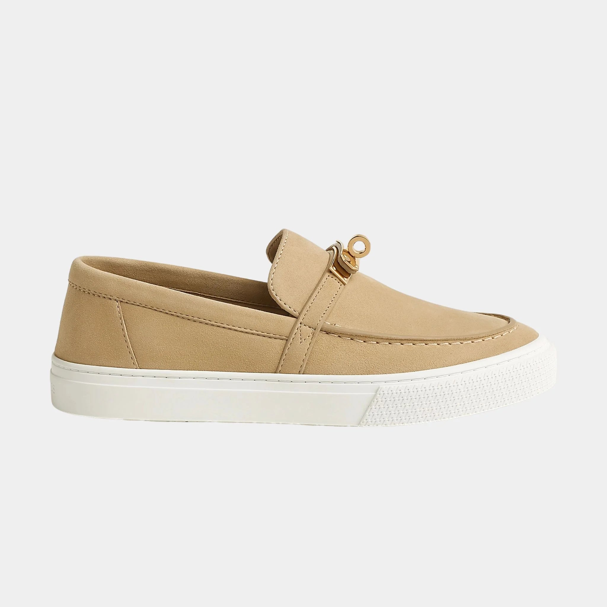 Hermes Game Slip On Sneaker in Suede Goatskin, Beige Lin, Side