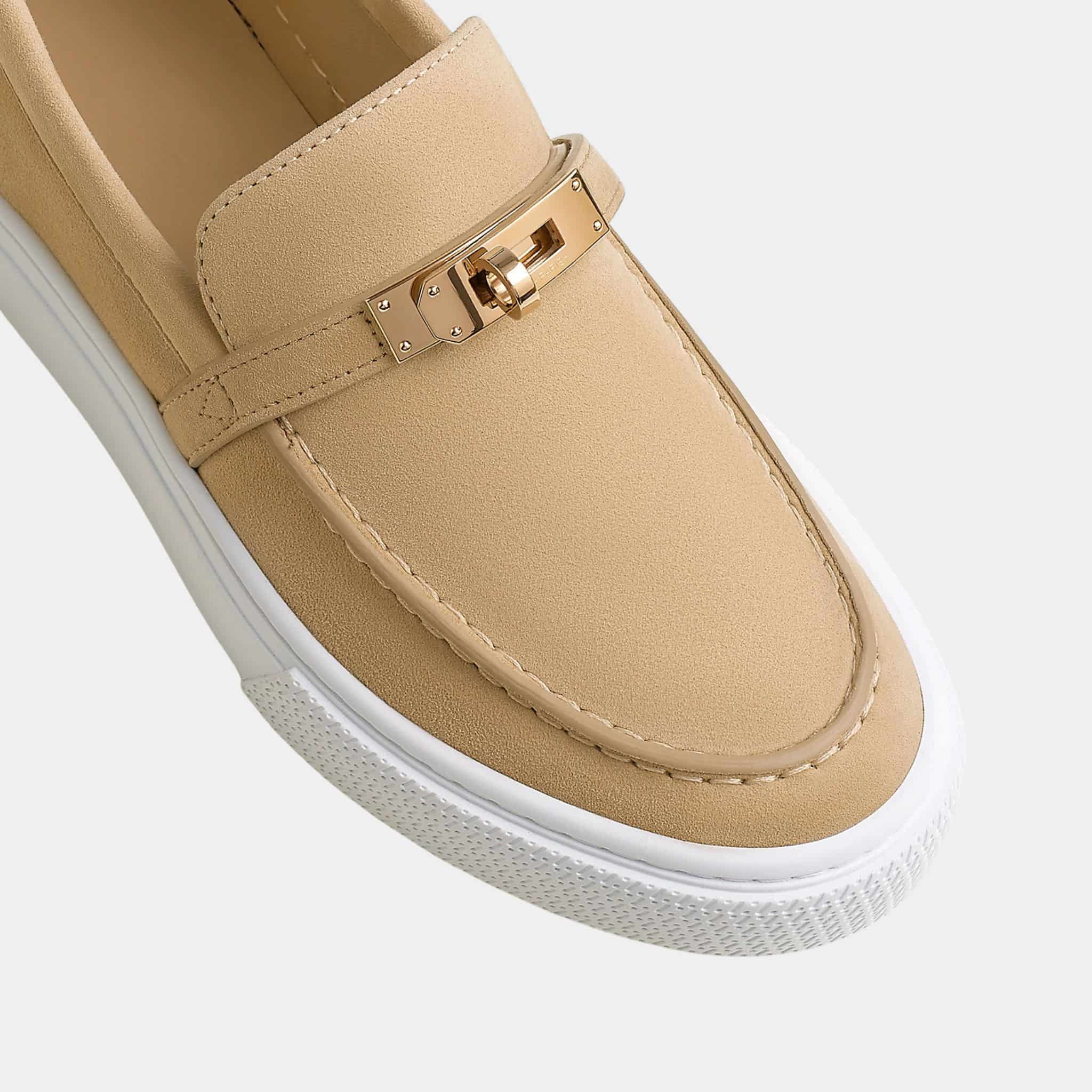 Hermes Game Slip On Sneaker in Suede Goatskin, Beige Lin, top