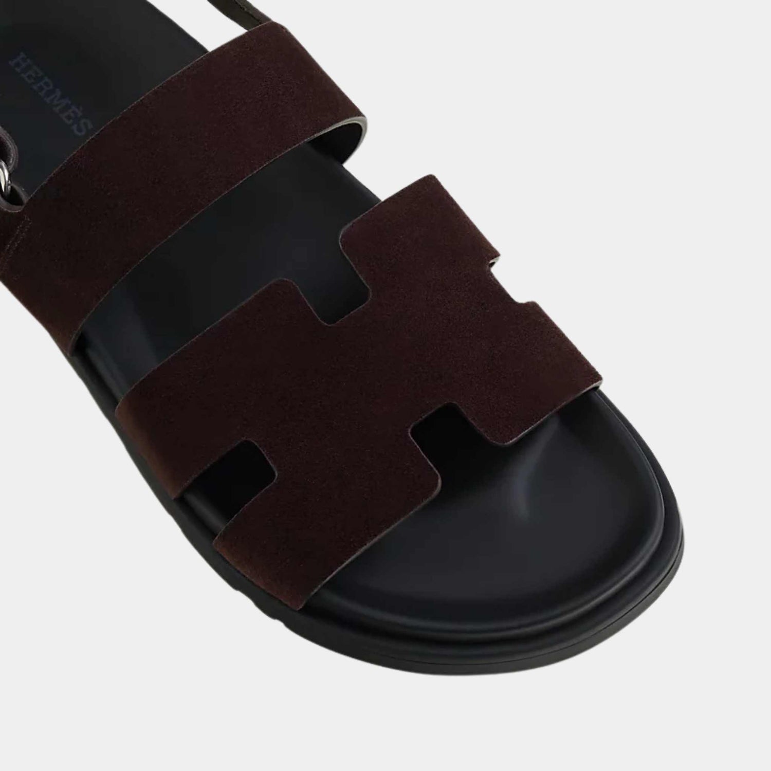 Hermes Genius Sandals Ebony Brown , Top Closeup