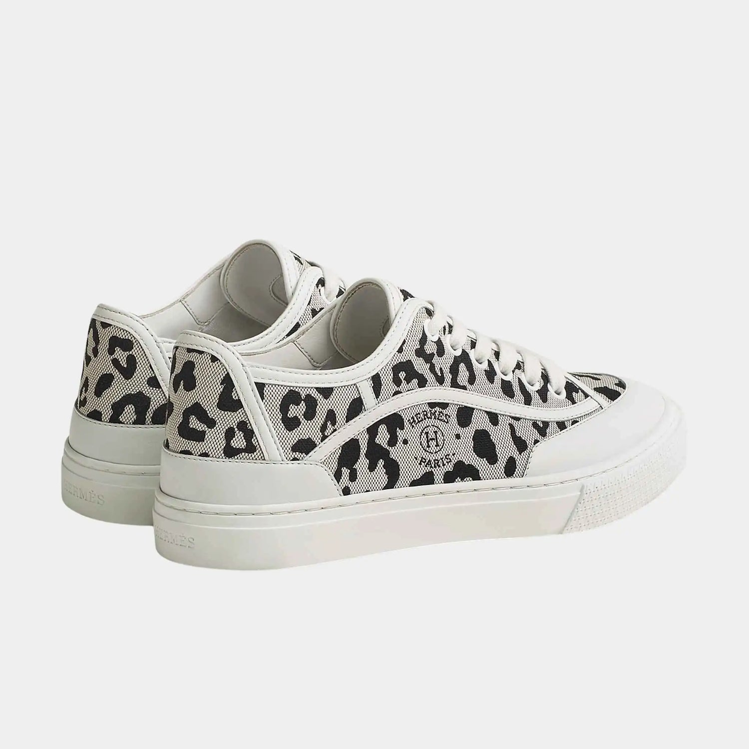 Hermes Get Sneakers in Printed H Canvas and Calfskin, Prunoir, Blanc, Back