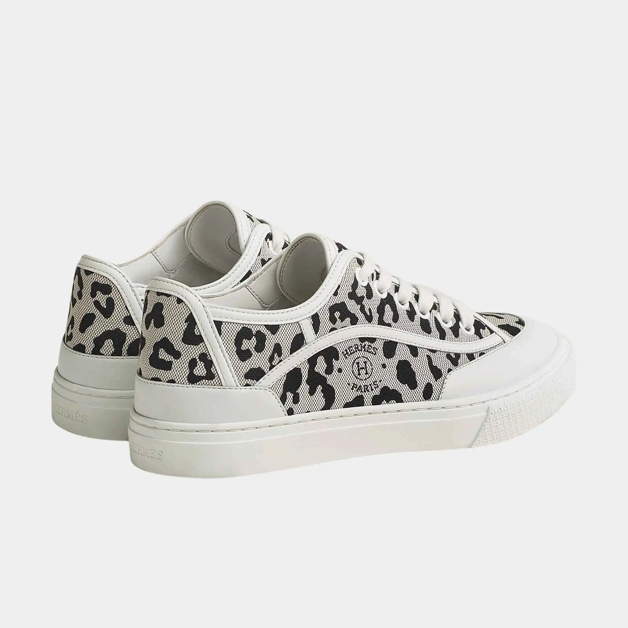 Hermes Get Sneakers in Printed H Canvas and Calfskin, Prunoir, Blanc, Back