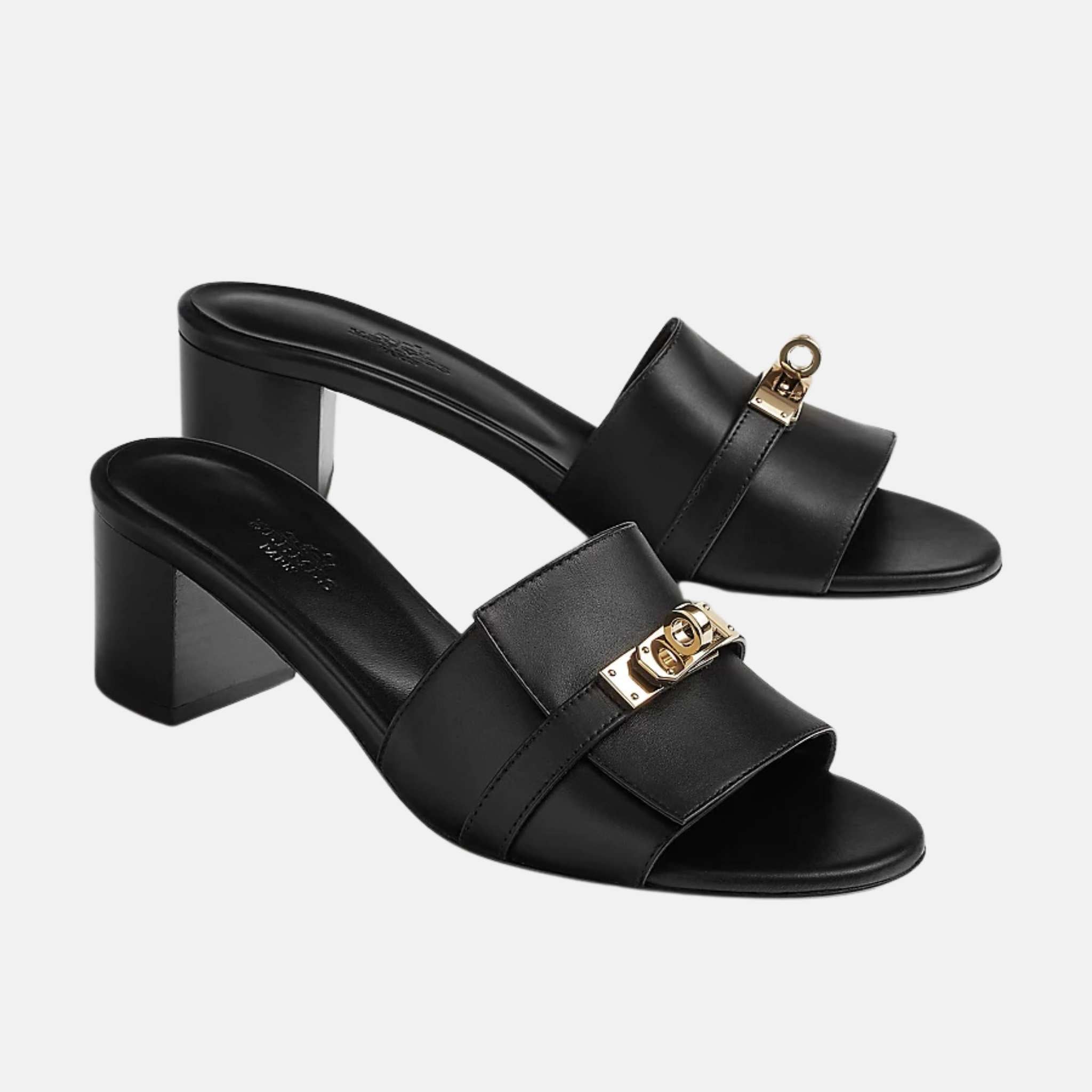 Hermes Gigi 50 Sandals Calfskin, Black, Front