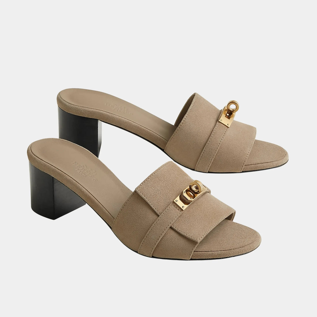 Hermes Gigi 50 Sandals Suede Goatskin, Beige Sable, Front
