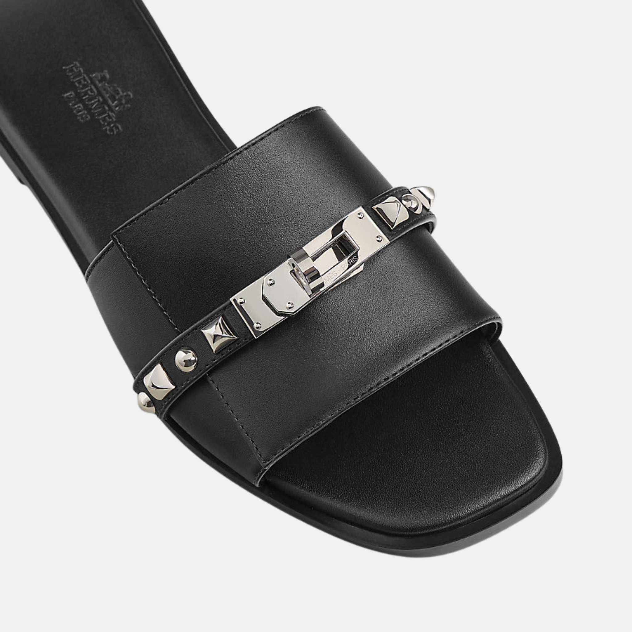 Hermes Giulia Sandal Calfskin And Medor Studs Black, Top