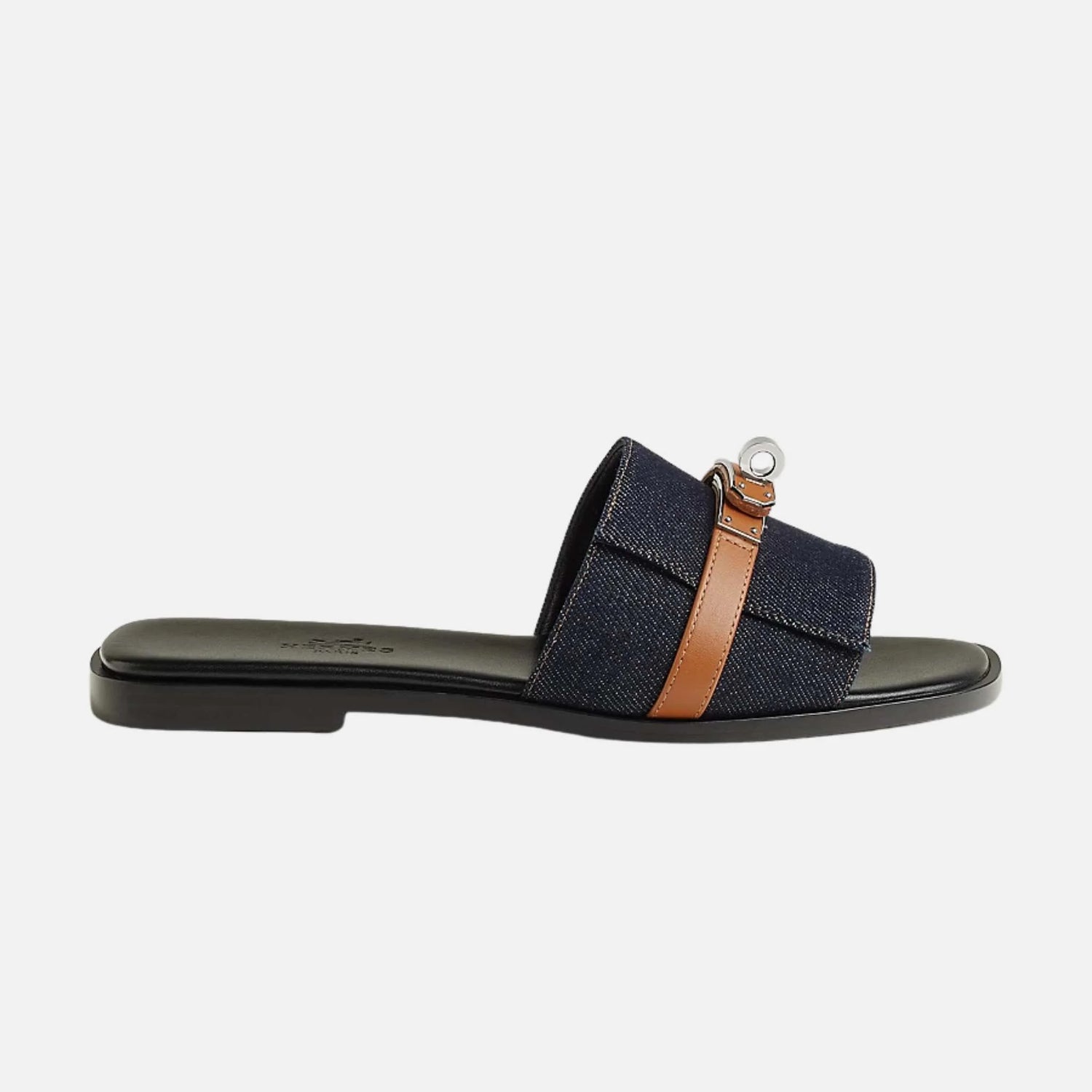 Hermes Giulia Sandal Denim, Bleu Brut, Naturel, Side