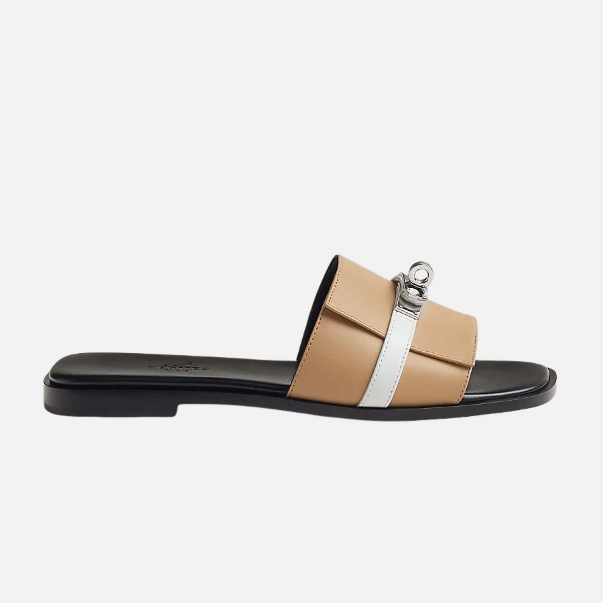 Hermes Giulia Sandal In Calfskin, Beige Natura, Side