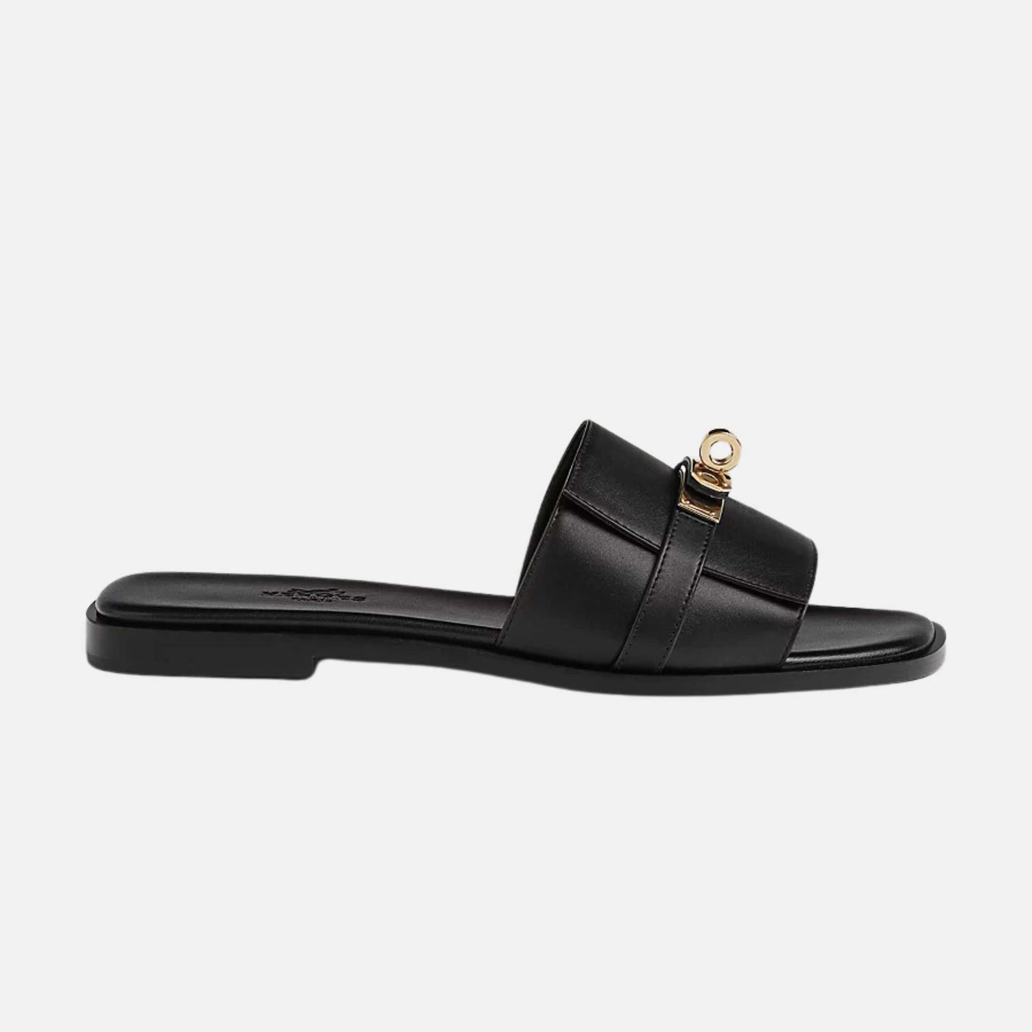 Hermes Giulia Sandal In Calfskin, Black/Gold, Side