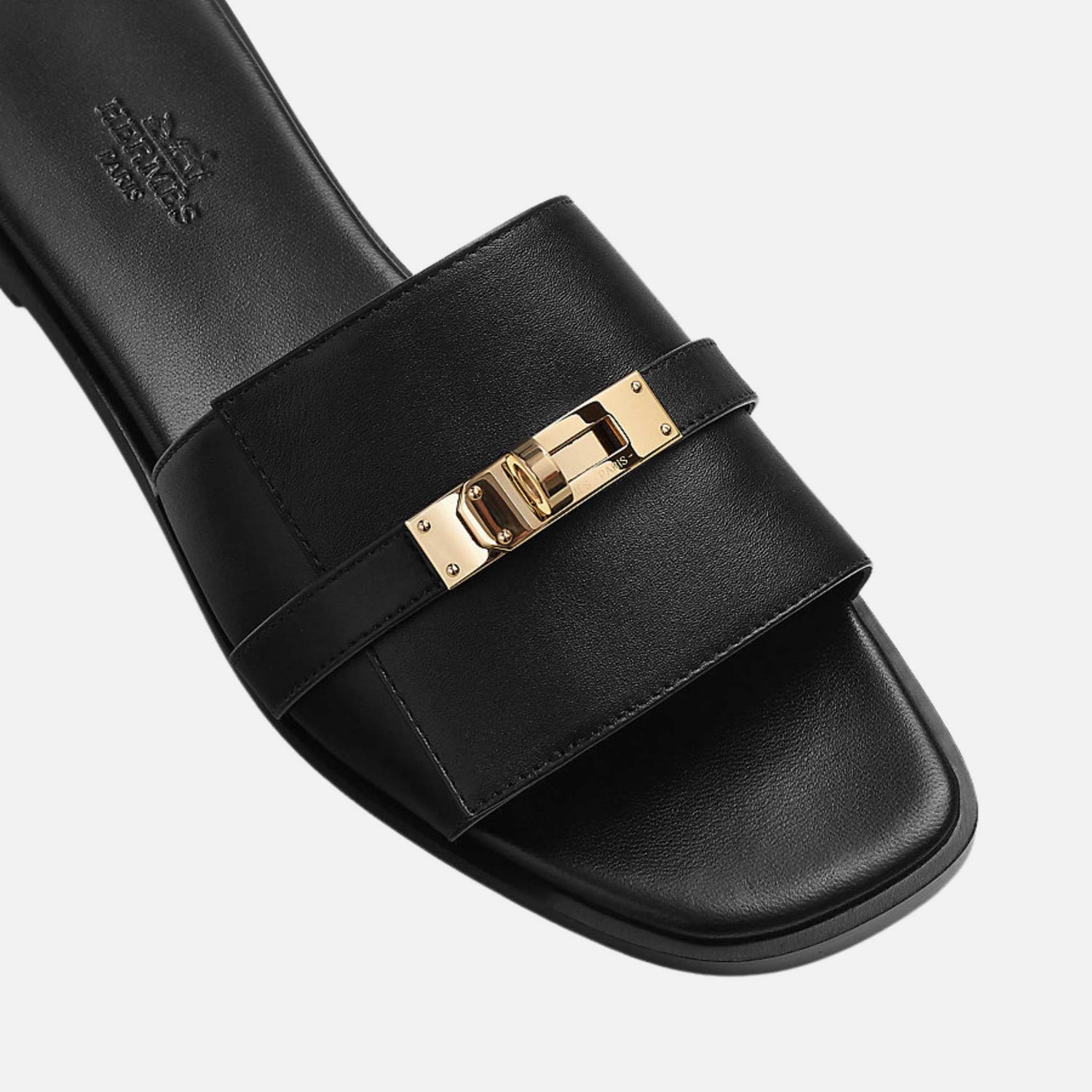 Hermes Giulia Sandal In Calfskin, Black/Gold, Top