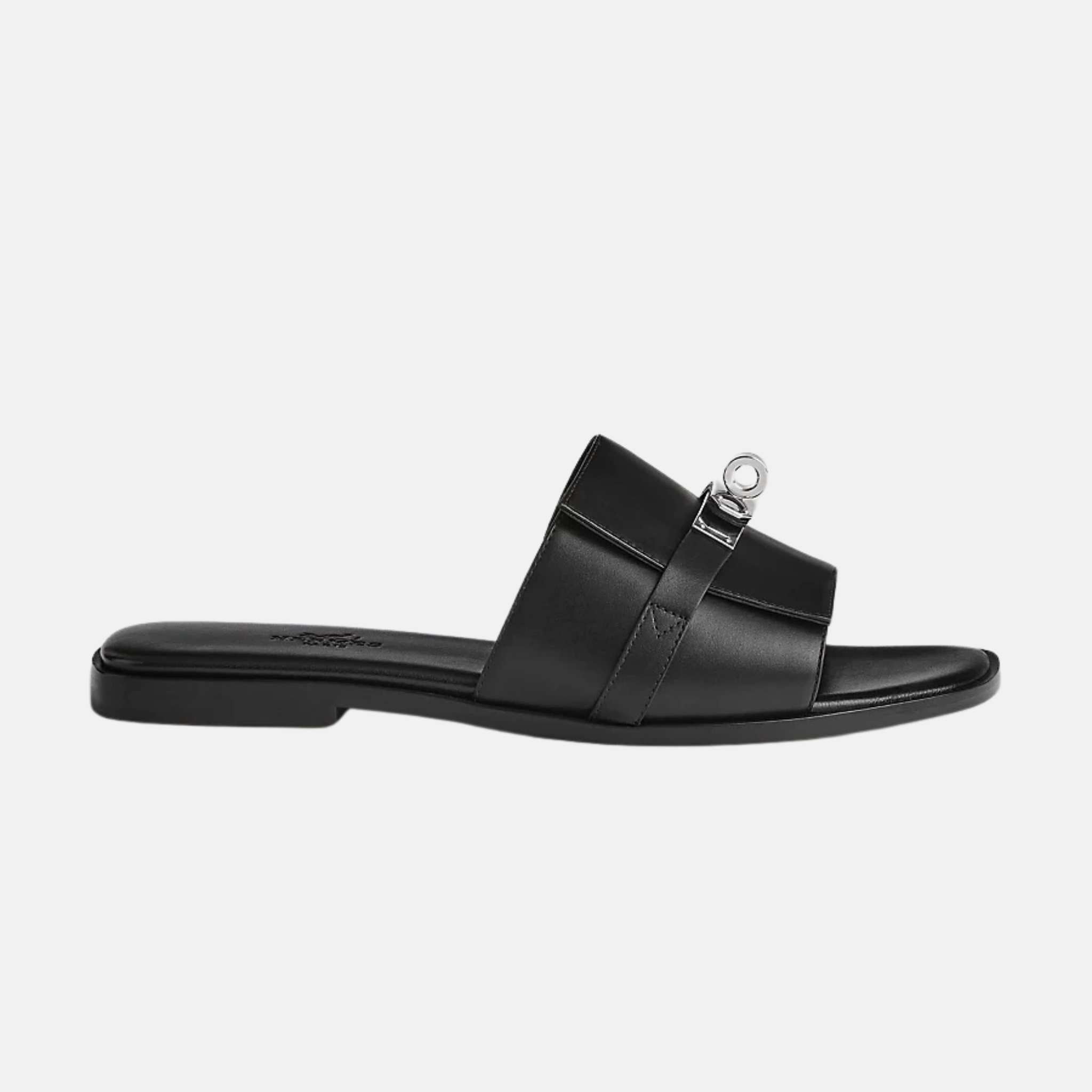 Hermes Giulia Sandal In Calfskin, Black/Sliver, Side