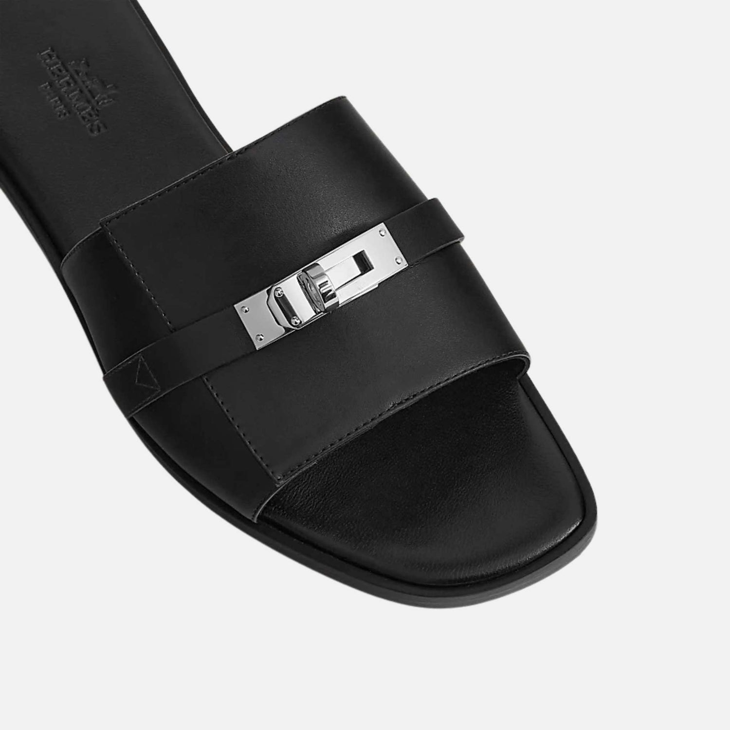 Hermes Giulia Sandal In Calfskin, Black/Sliver, Top