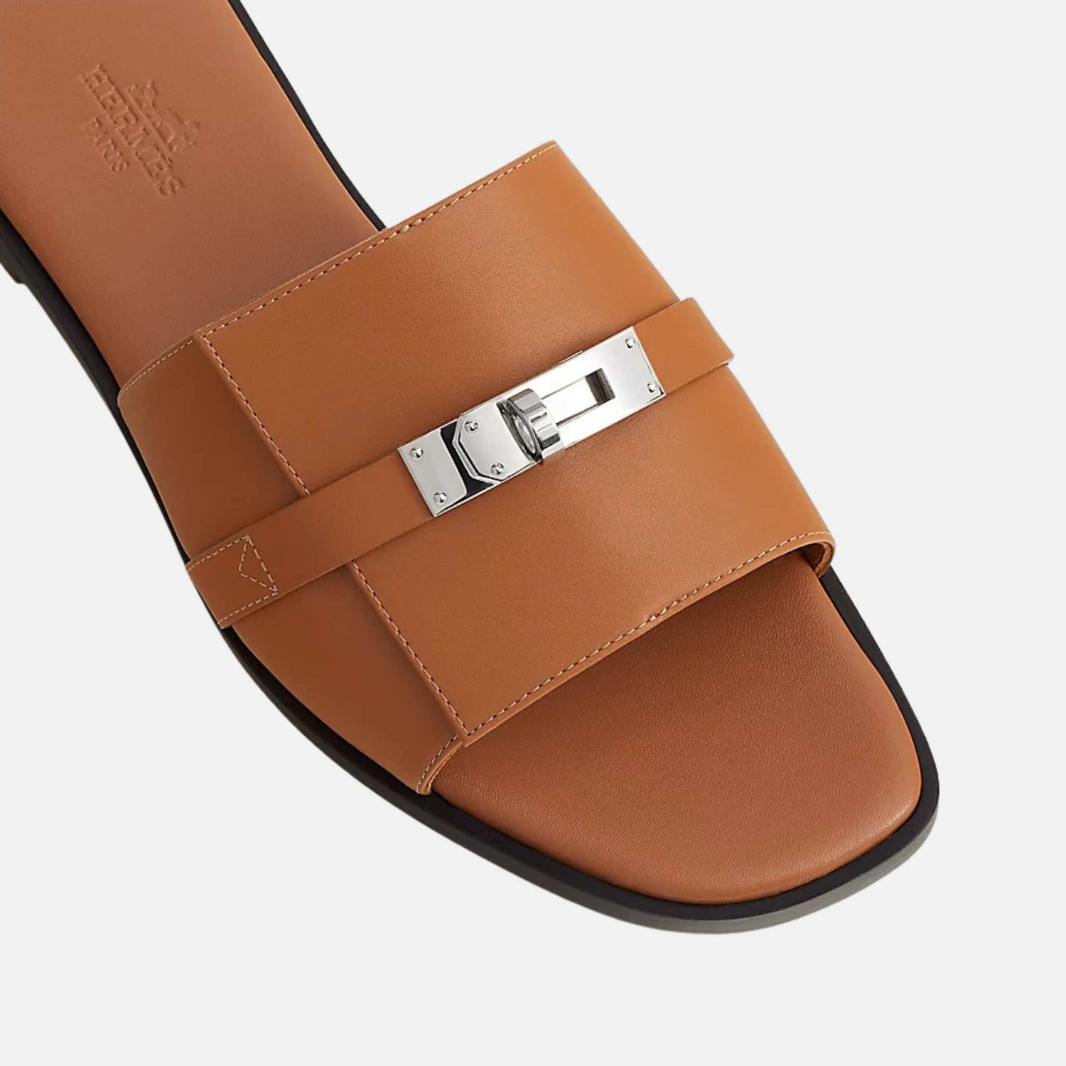 Hermes Giulia Sandal In Calfskin, Naturel, Top