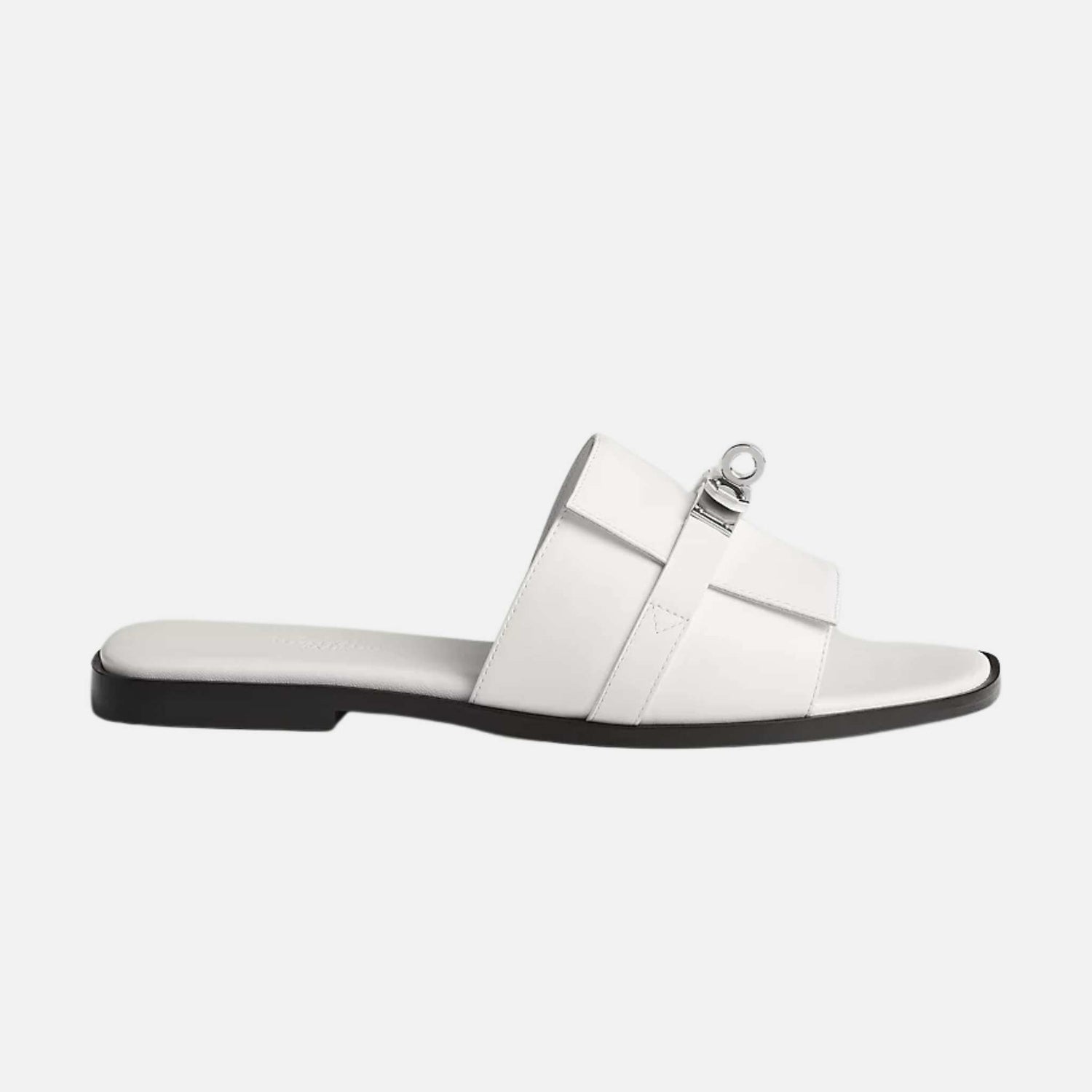 Hermes Giulia Sandal In Calfskin, White/Sliver, Side