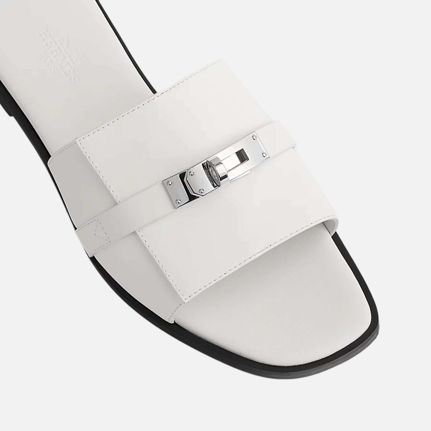 Hermes Giulia Sandal In Calfskin, White/Sliver, Top