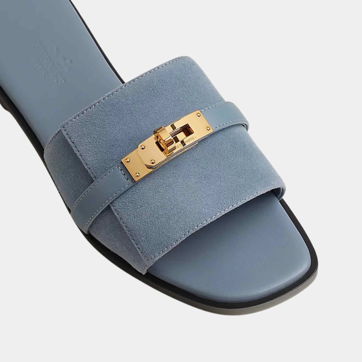 Hermes Giulia Sandals Goat Suede, Blue Pomace, Top