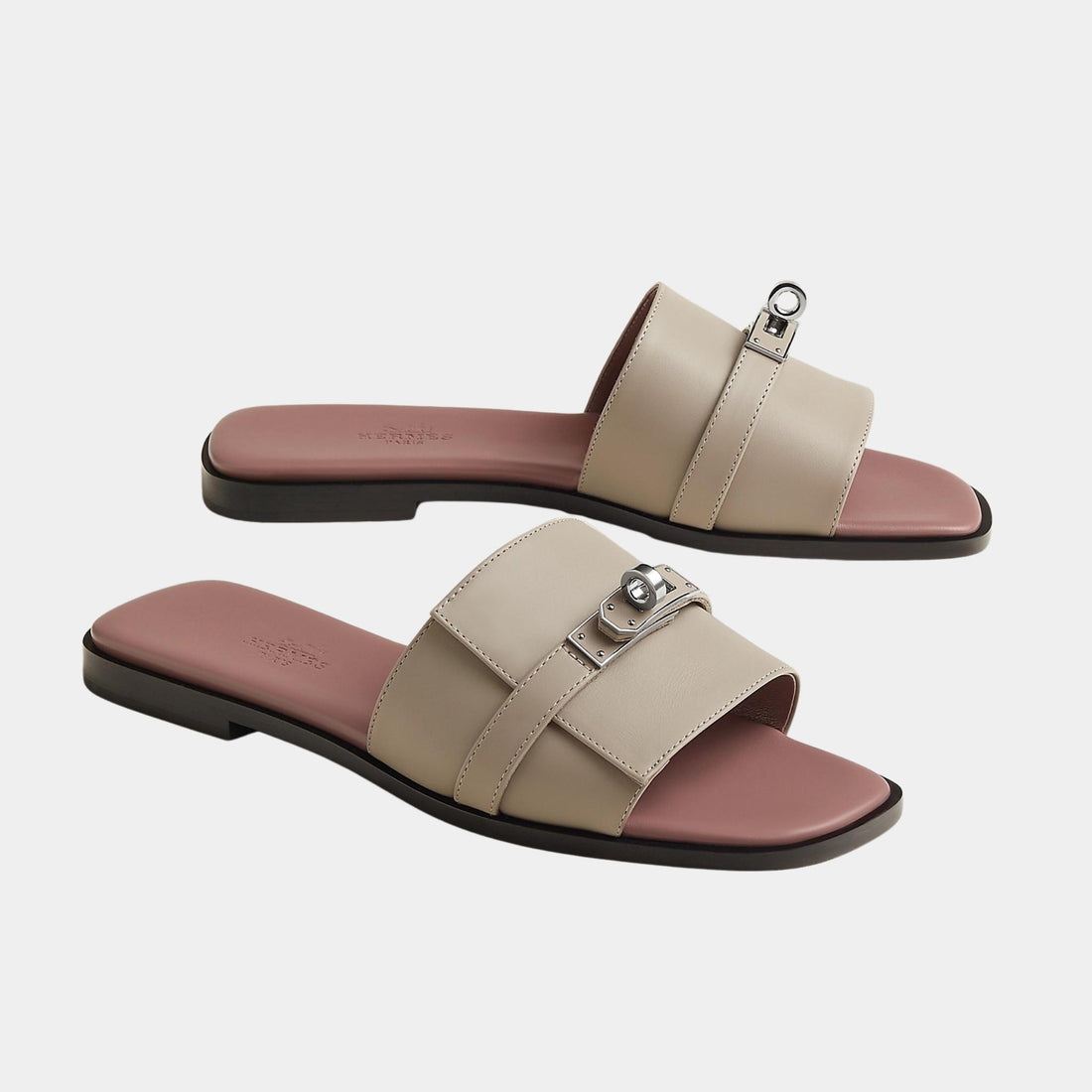 Hermes Giulia Sandals Calfskin, Beige Galet, Front