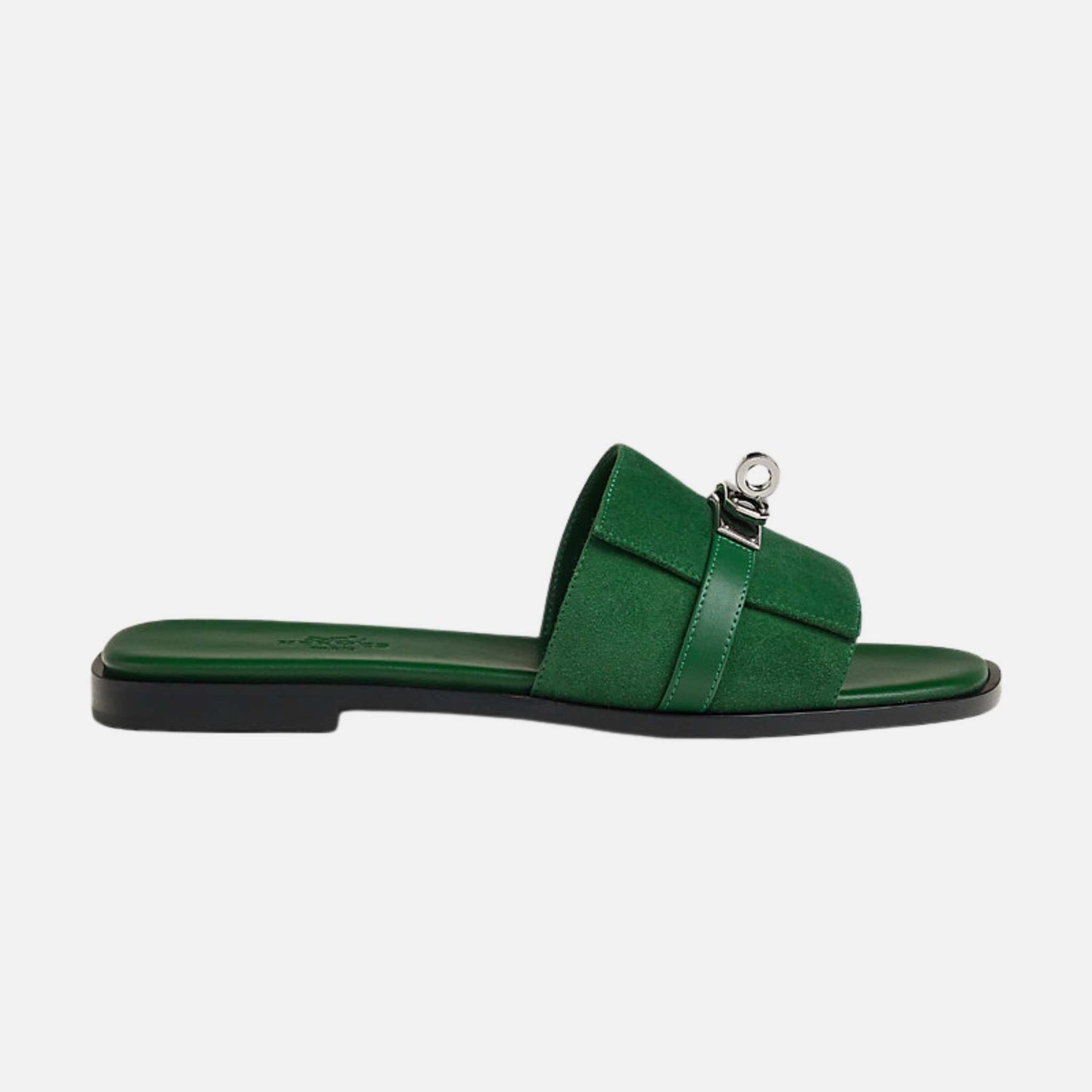 Hermes Giulia Sandals Goat Suede, Vert Electrique, Side