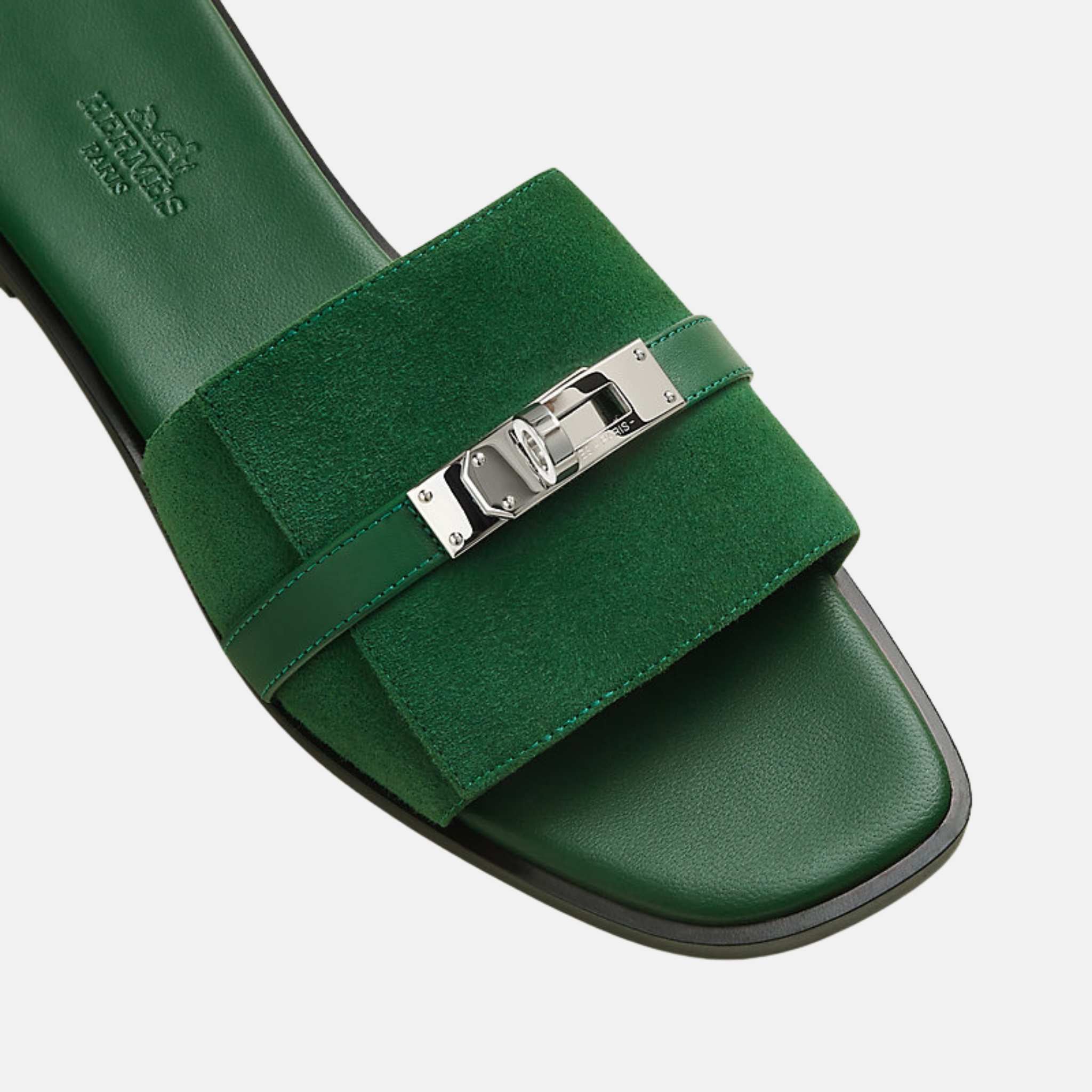 Hermes Giulia Sandals Goat Suede, Vert Electrique, Top