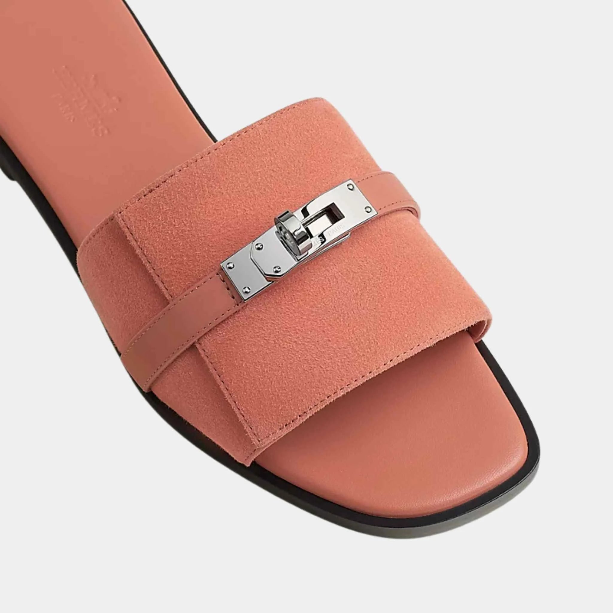 Hermes Giulia Sandals Goat Suede, PInk Bubinga, Top