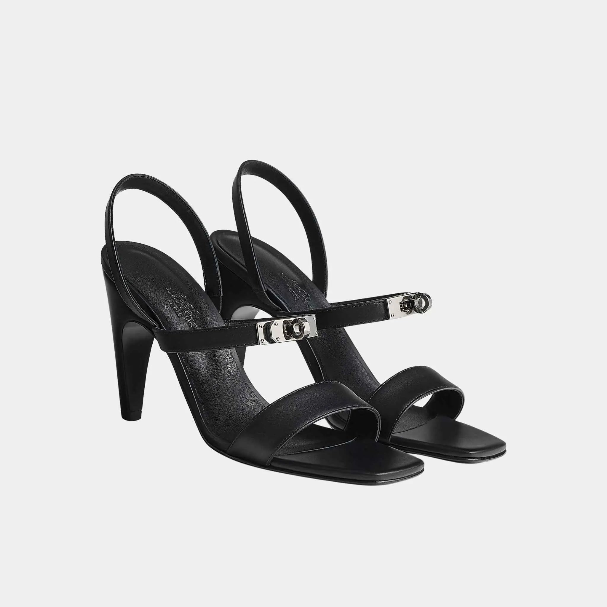 Hermes Glamour 95 Sandal Calfskin, Noir, Front